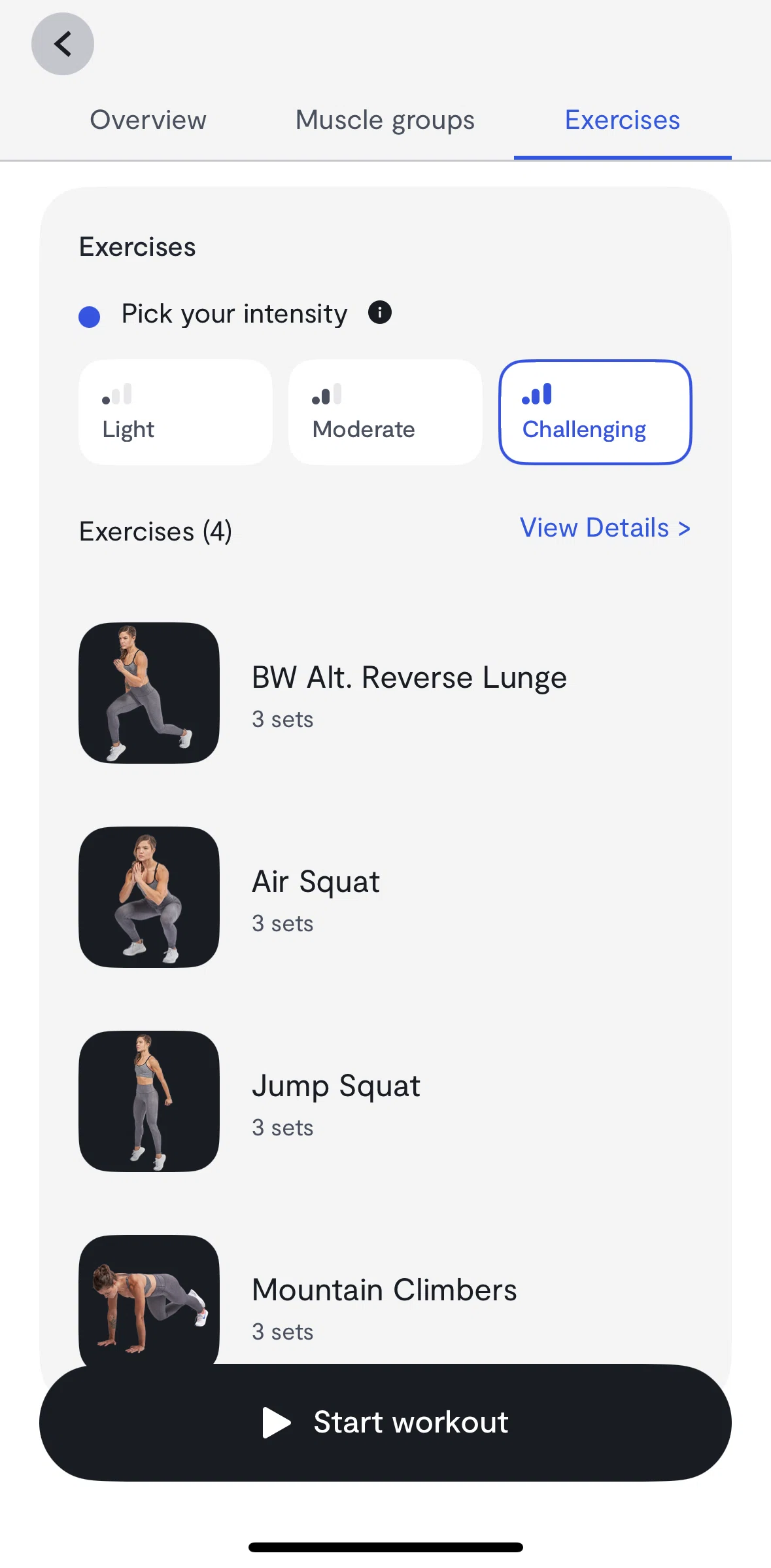 Tempo Screen screen in the Workout plan flow