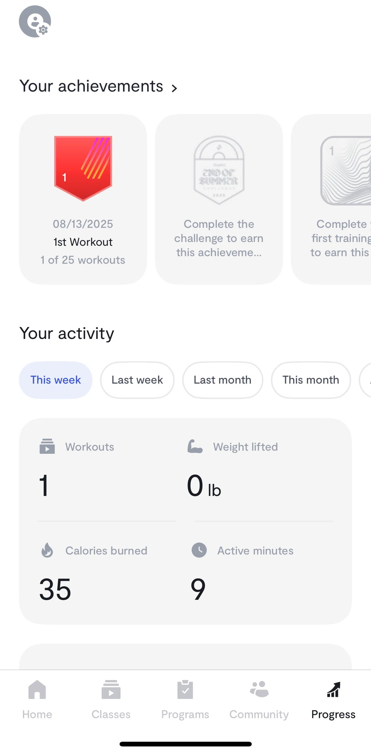 Tempo Screen screen in the Your achievements flow