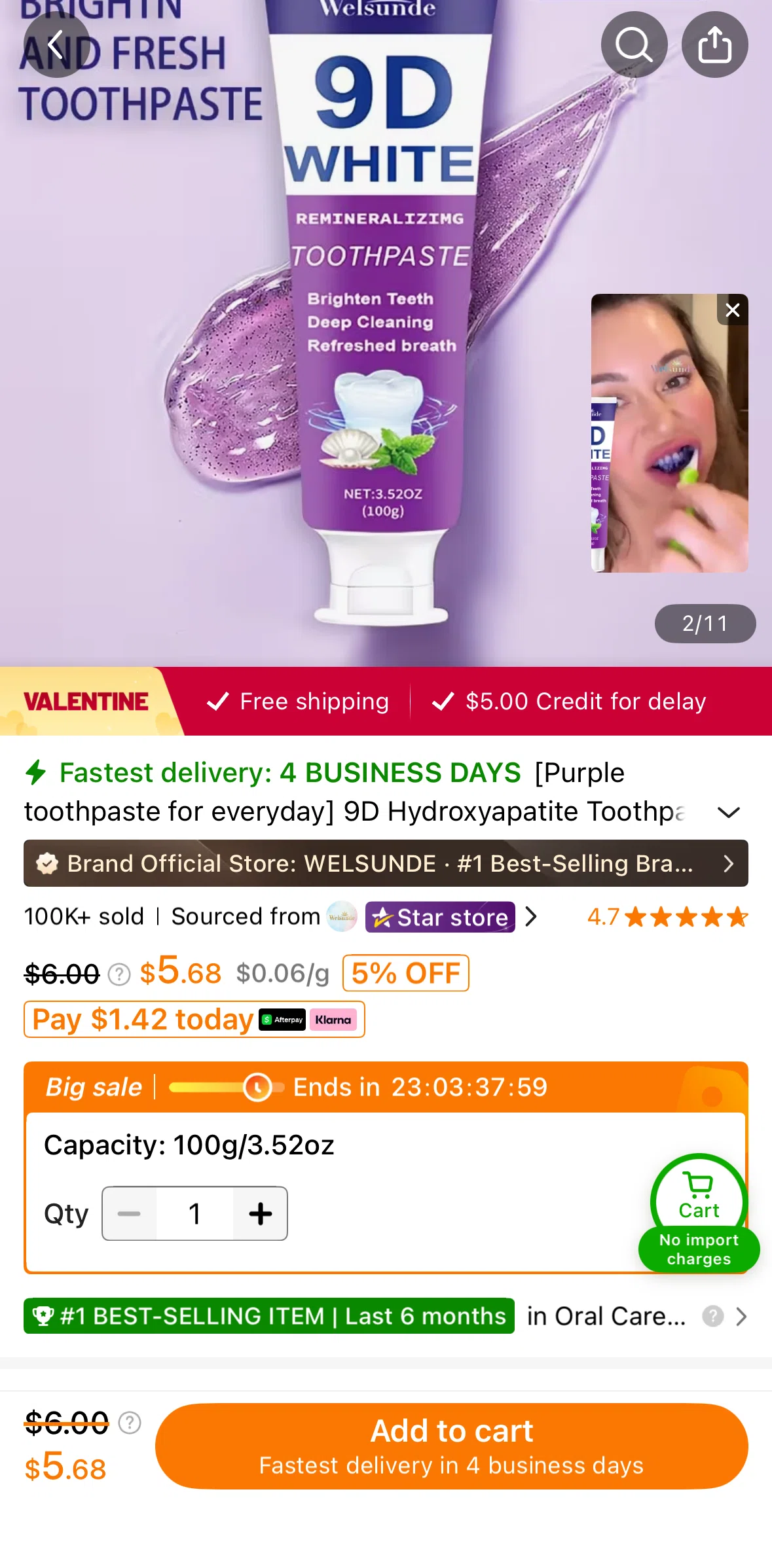 Temu Screen screen in the Adding a product to cart flow