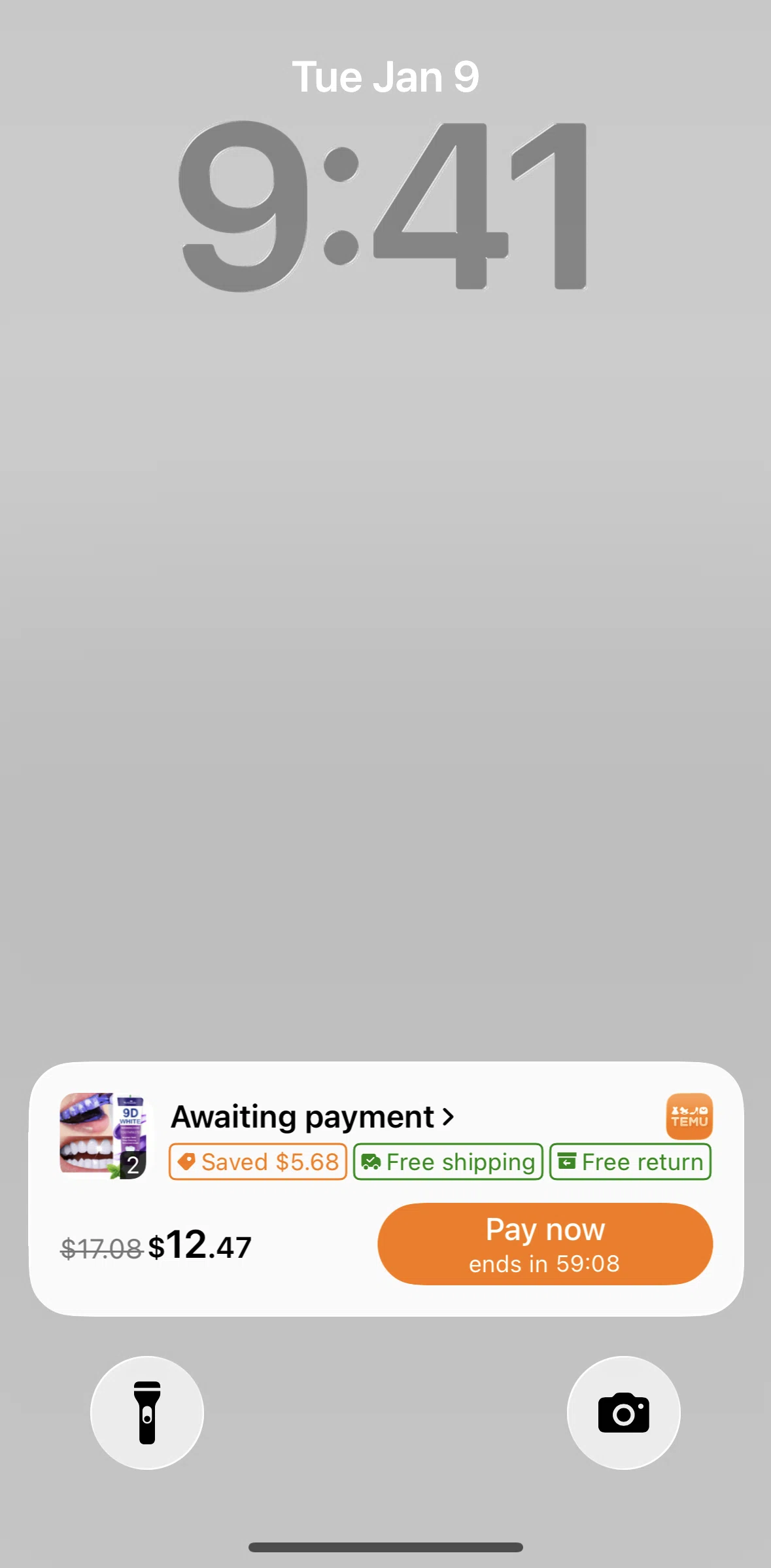 Temu Screen screen in the Live Activities flow