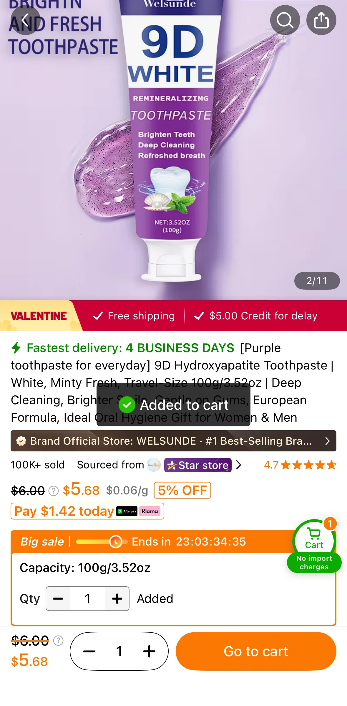 Temu Screen screen in the Purchasing a product flow