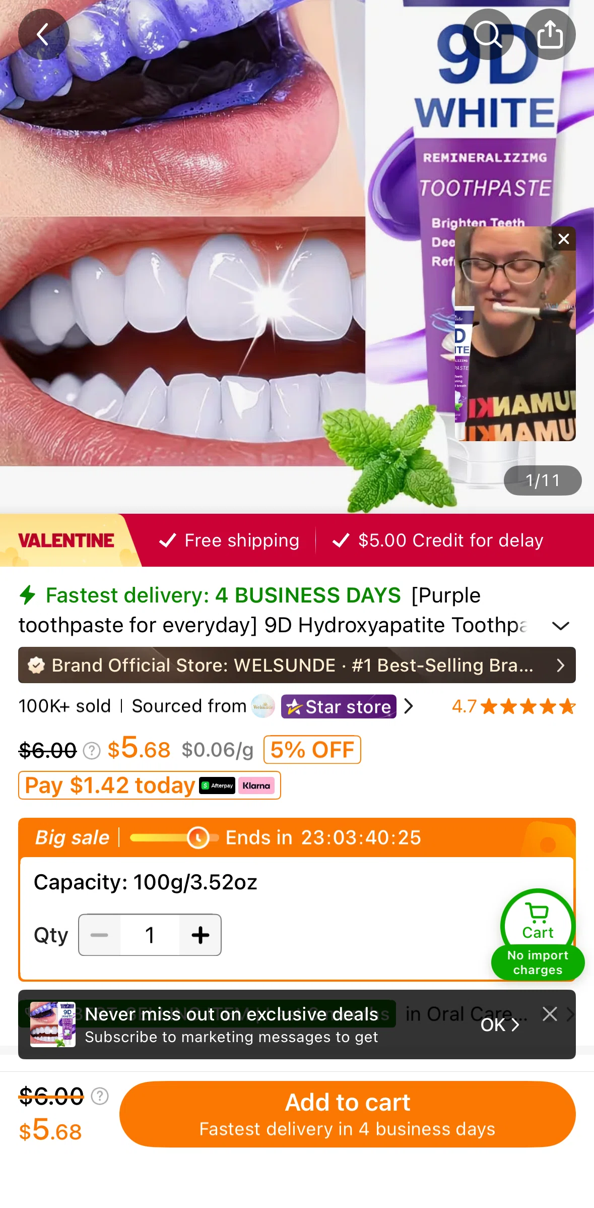 Temu Screen screen in the Subscribing an exclusive deals flow