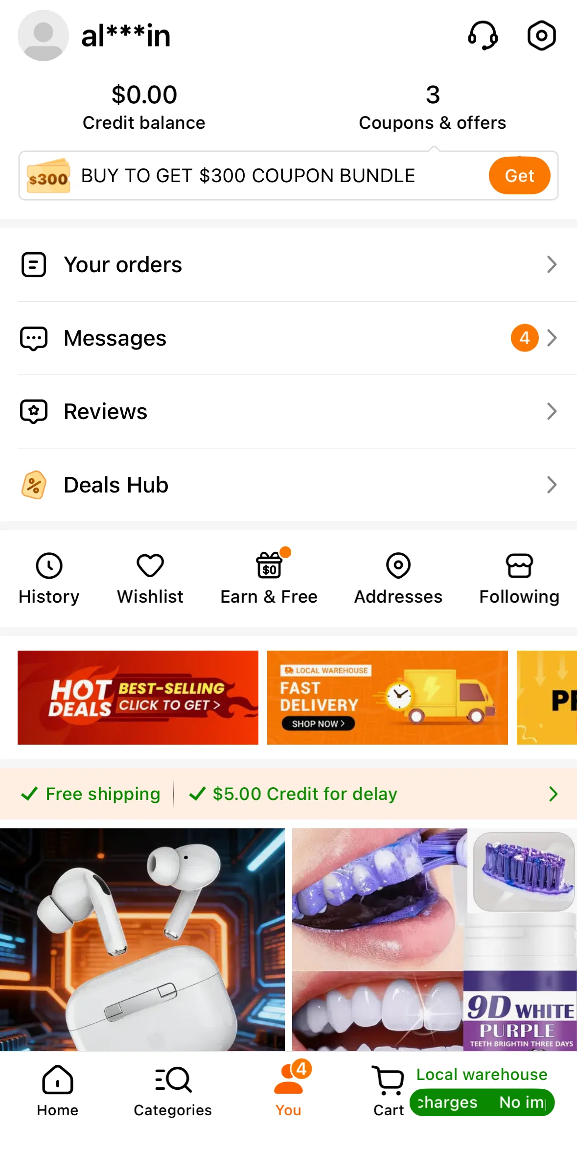 Temu Screen screen in the Your reviews flow
