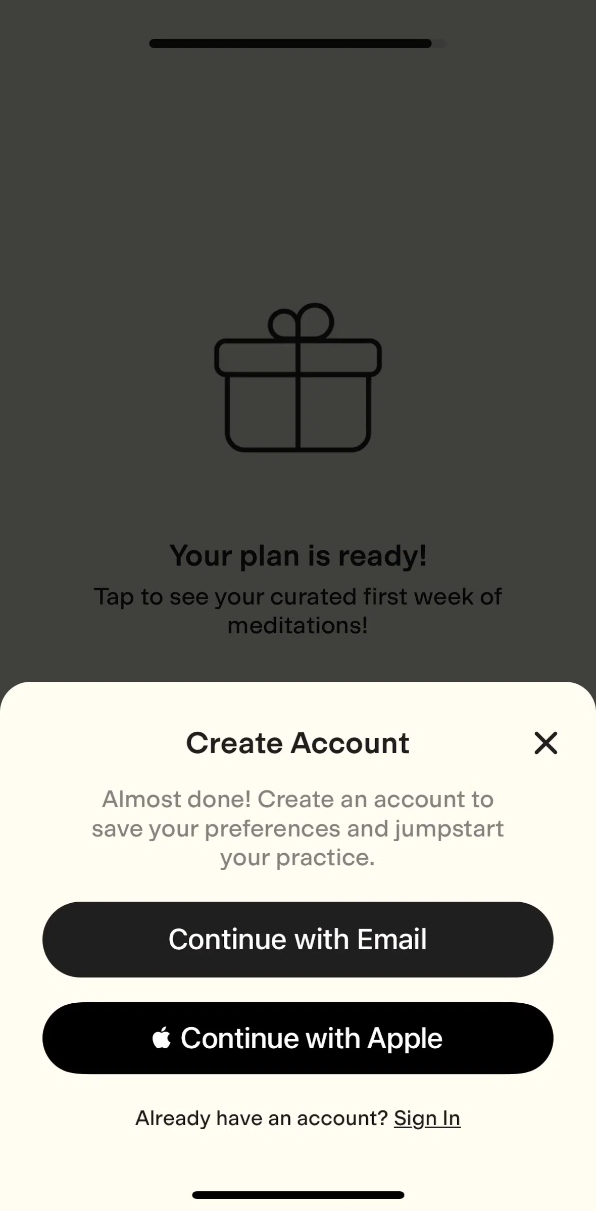 Ten Percent Happier Screen screen in the Creating an account flow