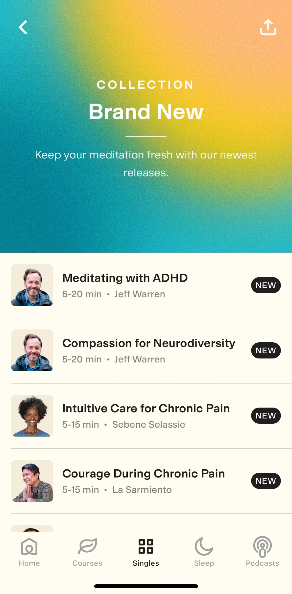 Ten Percent Happier Screen screen in the Listening to a meditation session (collection) flow
