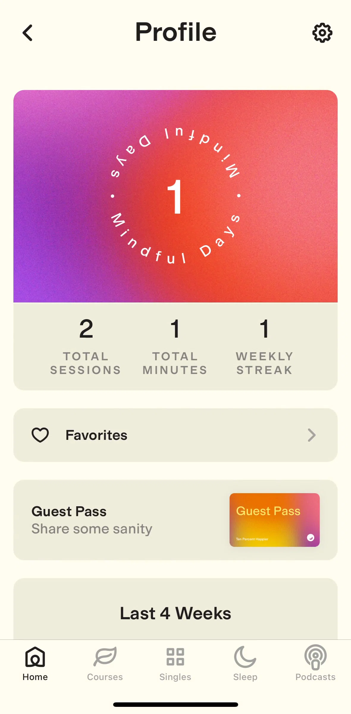Ten Percent Happier Screen screen in the Sharing a Guest Pass flow