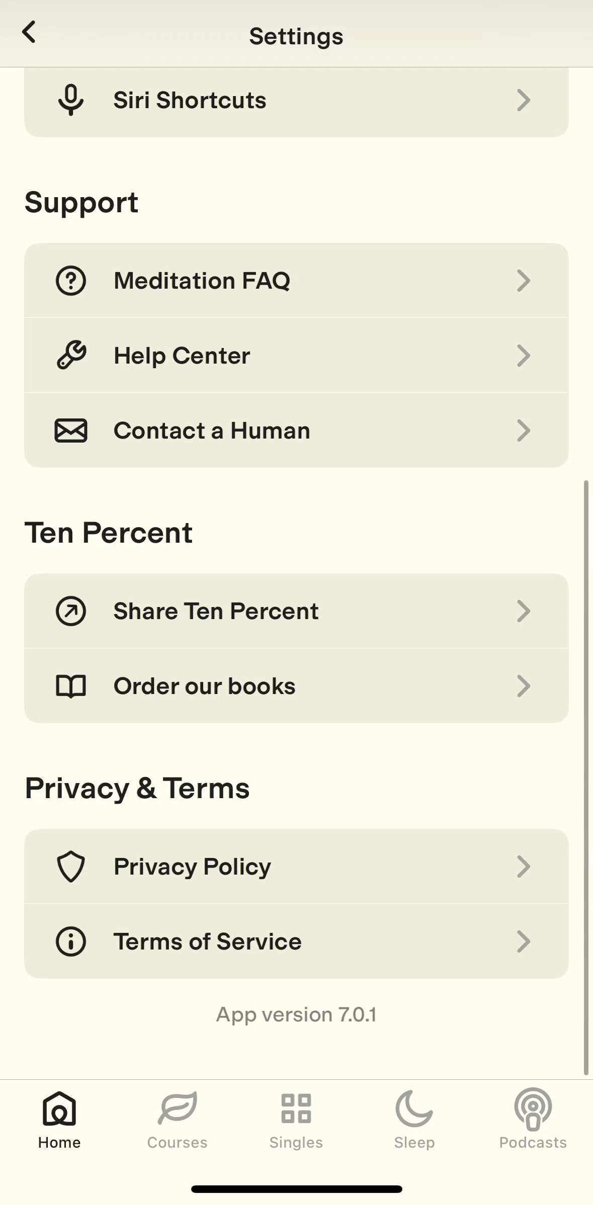 Ten Percent Happier Screen screen in the Terms of service flow