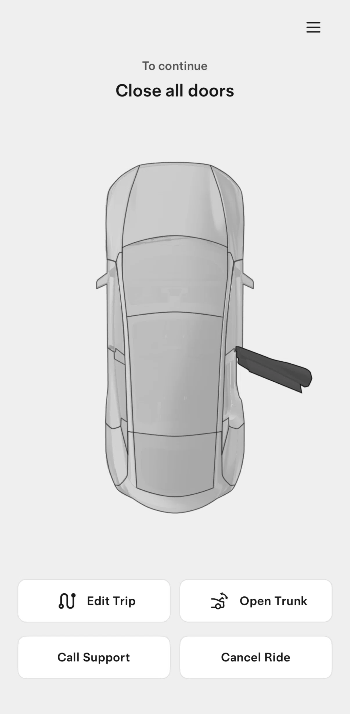 Tesla Robotaxi Screen screen in the Call support flow