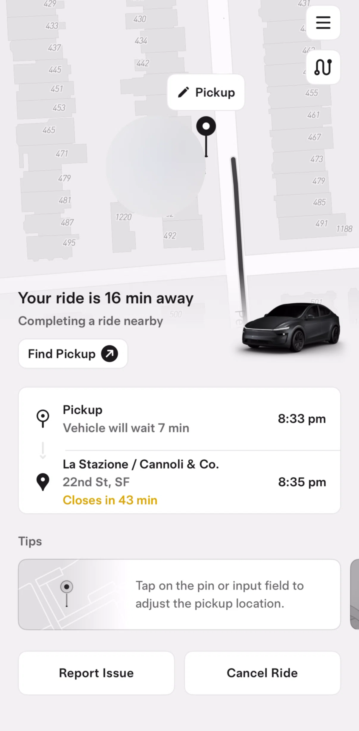 Tesla Robotaxi Screen screen in the Cancelling a ride flow
