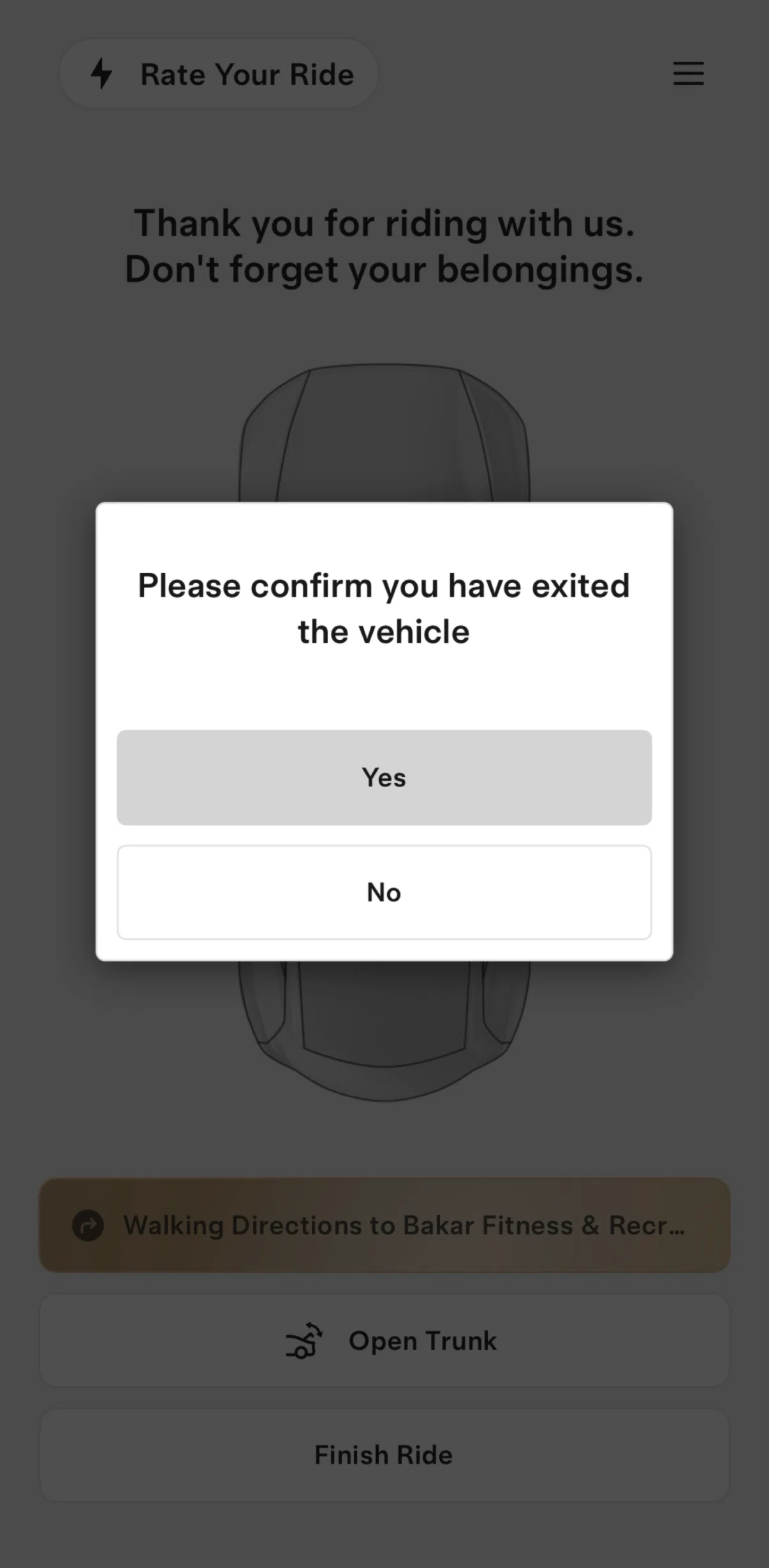 Tesla Robotaxi Screen screen in the Rating a ride flow