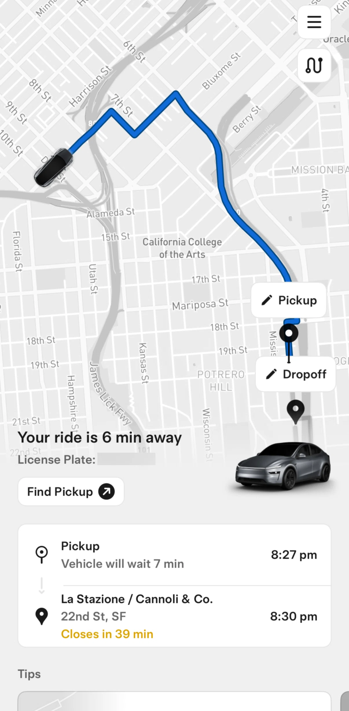 Tesla Robotaxi Screen screen in the Switching to walking view flow