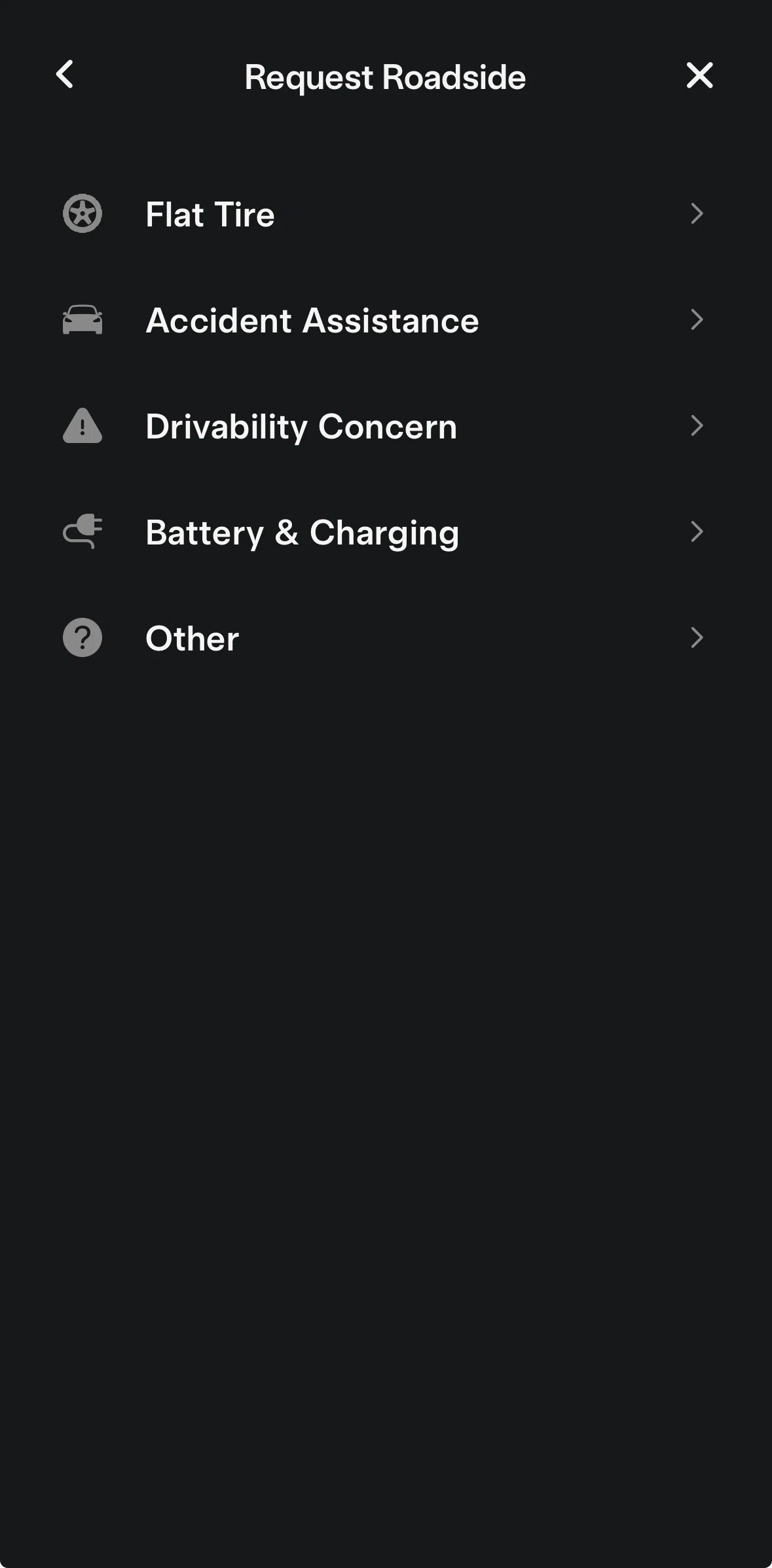 Tesla Screen screen in the Accident assistance flow
