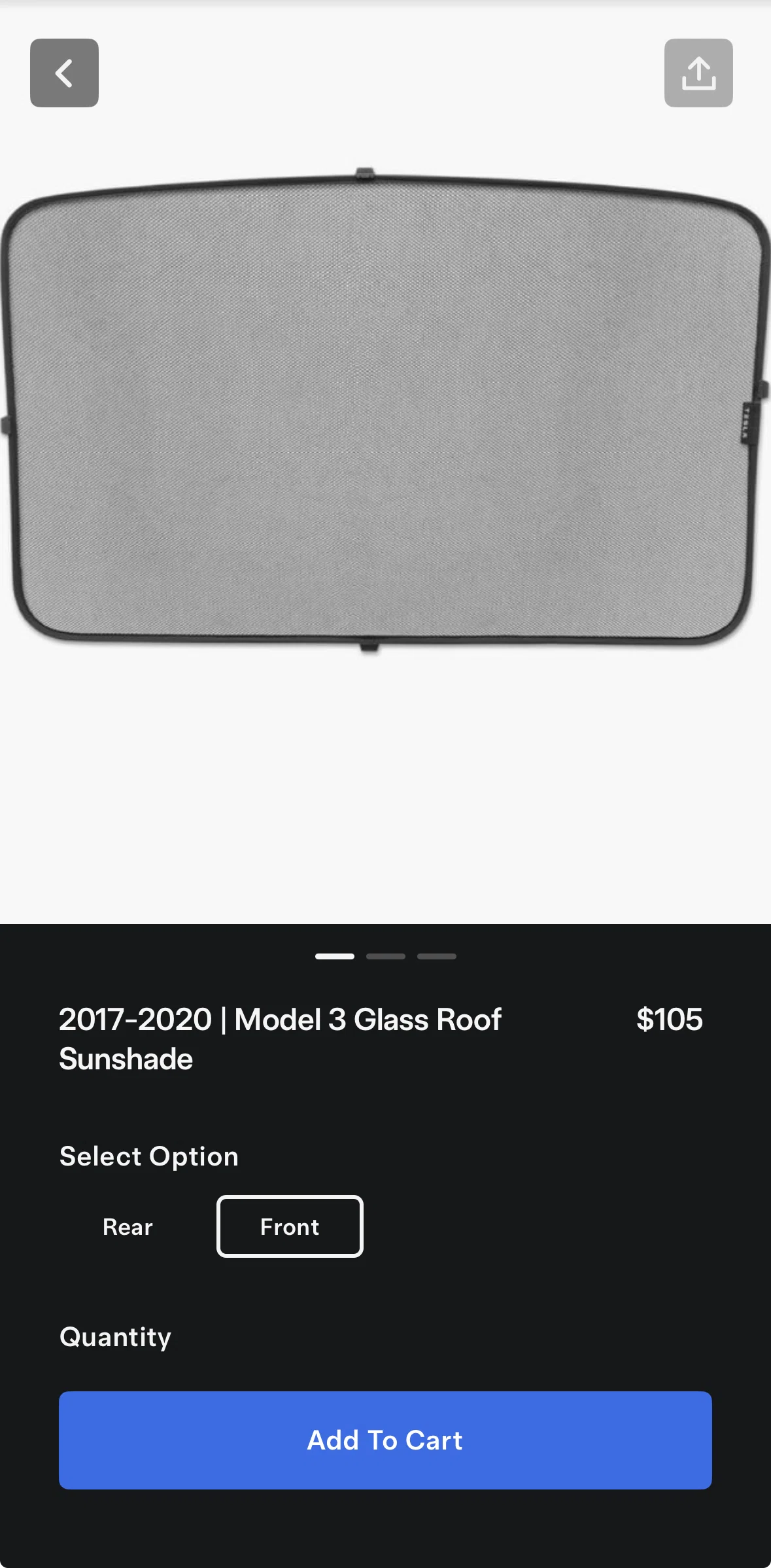 Tesla Screen screen in the Adding a product to cart flow