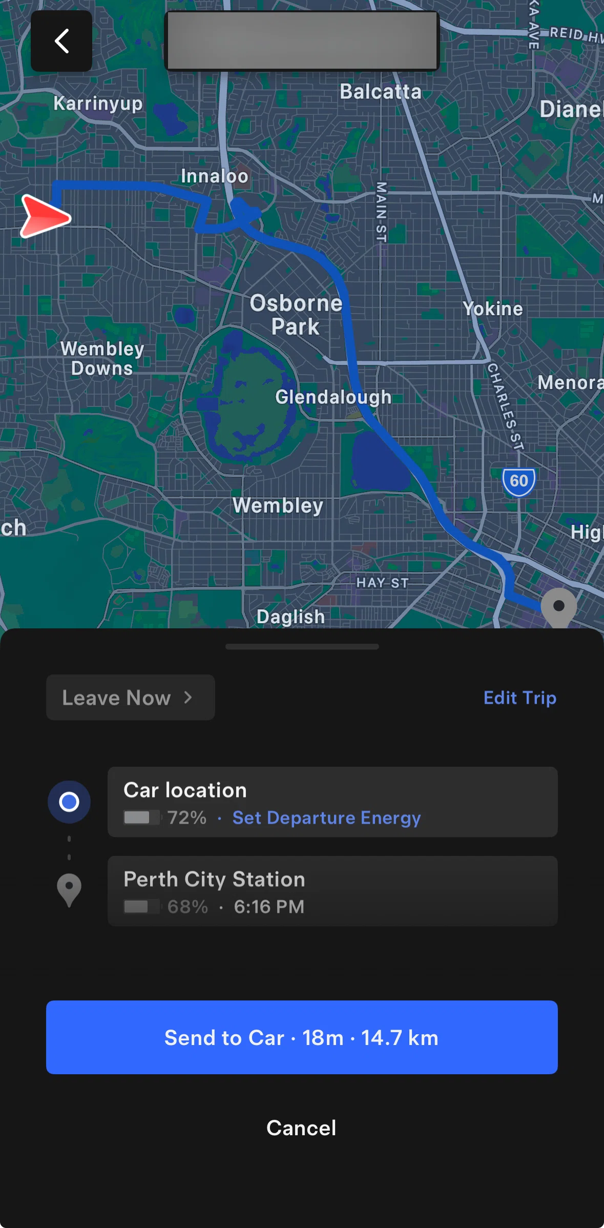 Tesla Screen screen in the Adding a stop flow
