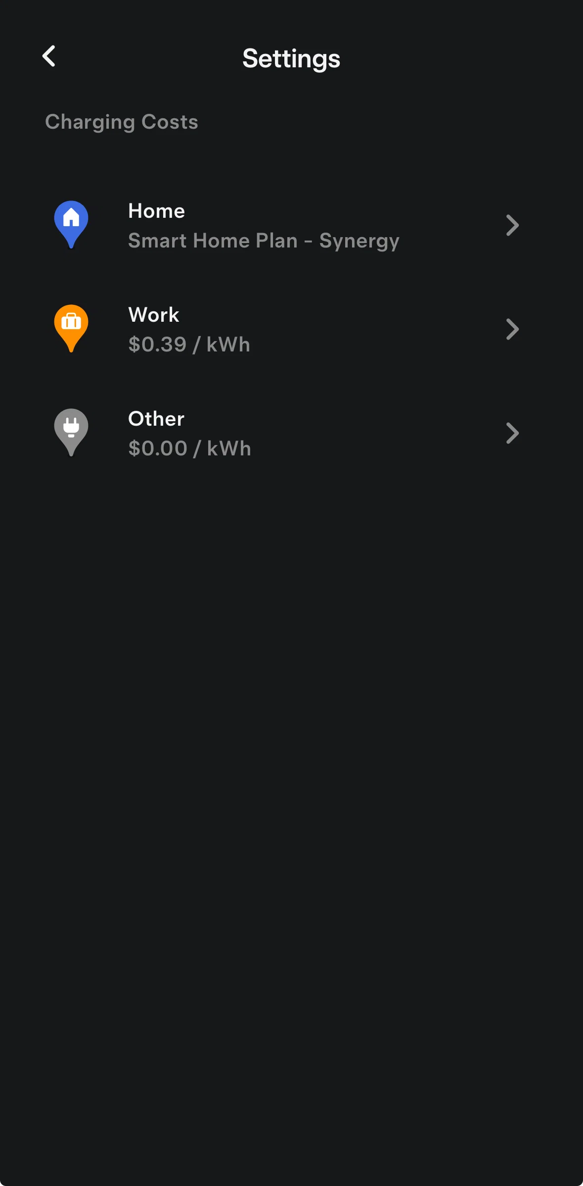 Tesla Screen screen in the Charging cost summary (work) flow