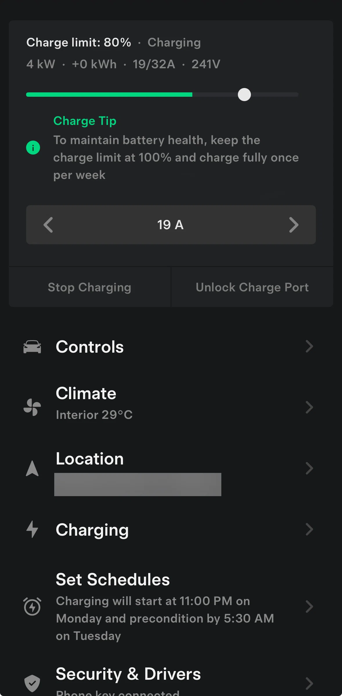 Tesla Screen screen in the Controls flow