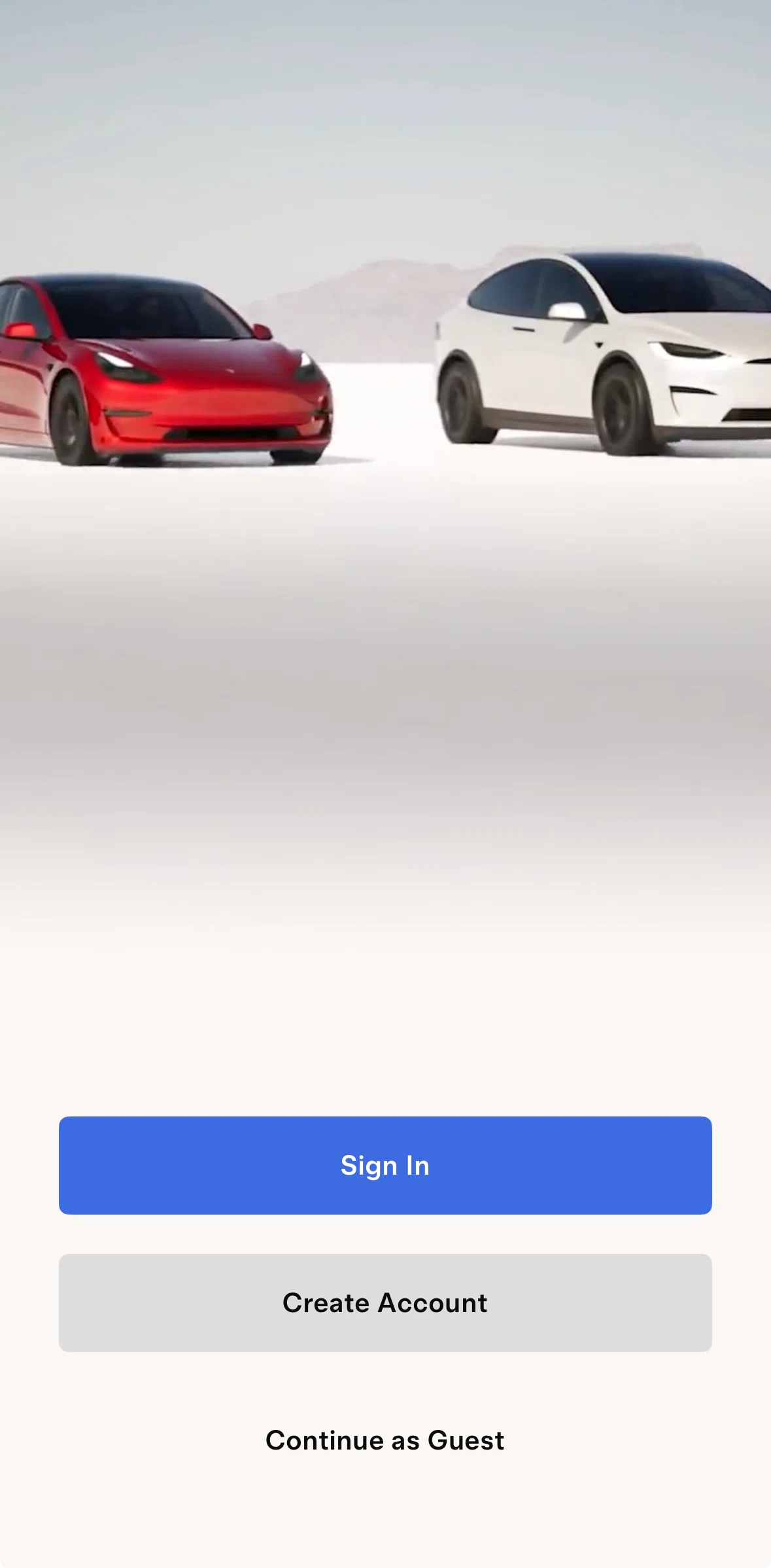 Tesla Screen screen in the Onboarding flow