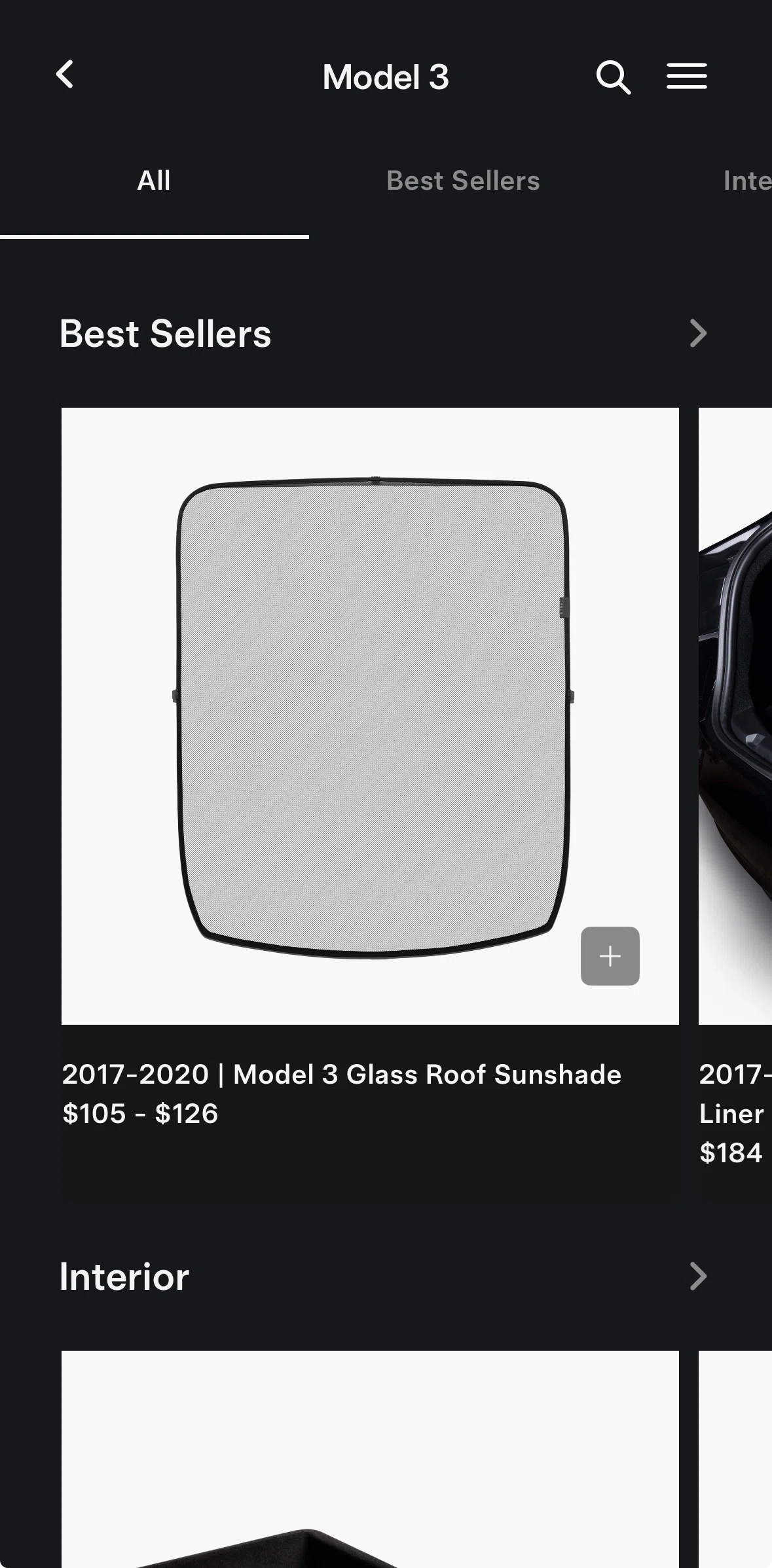 Tesla Screen screen in the Product detail (accessories) flow