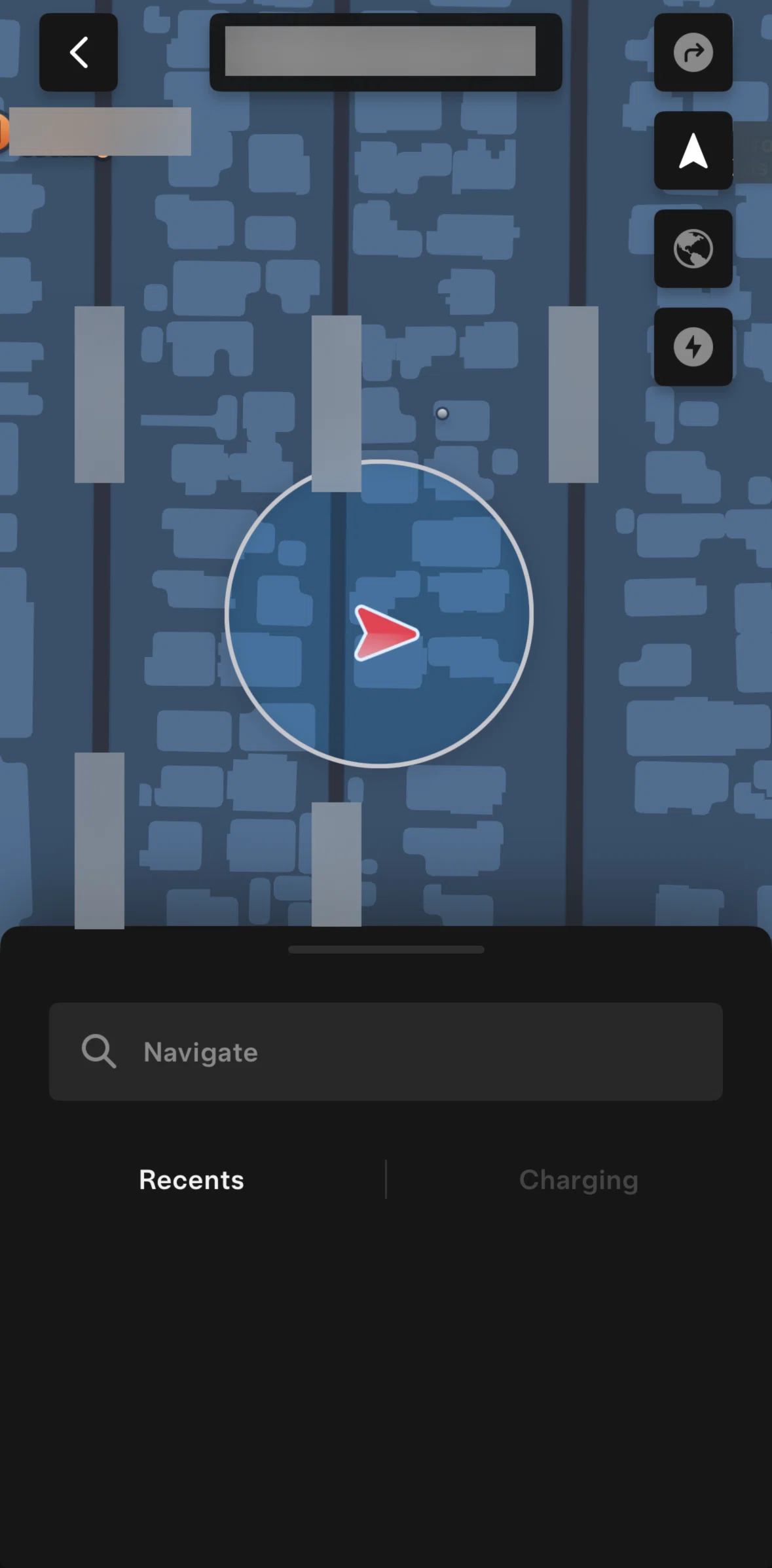 Tesla Screen screen in the Send location to car flow
