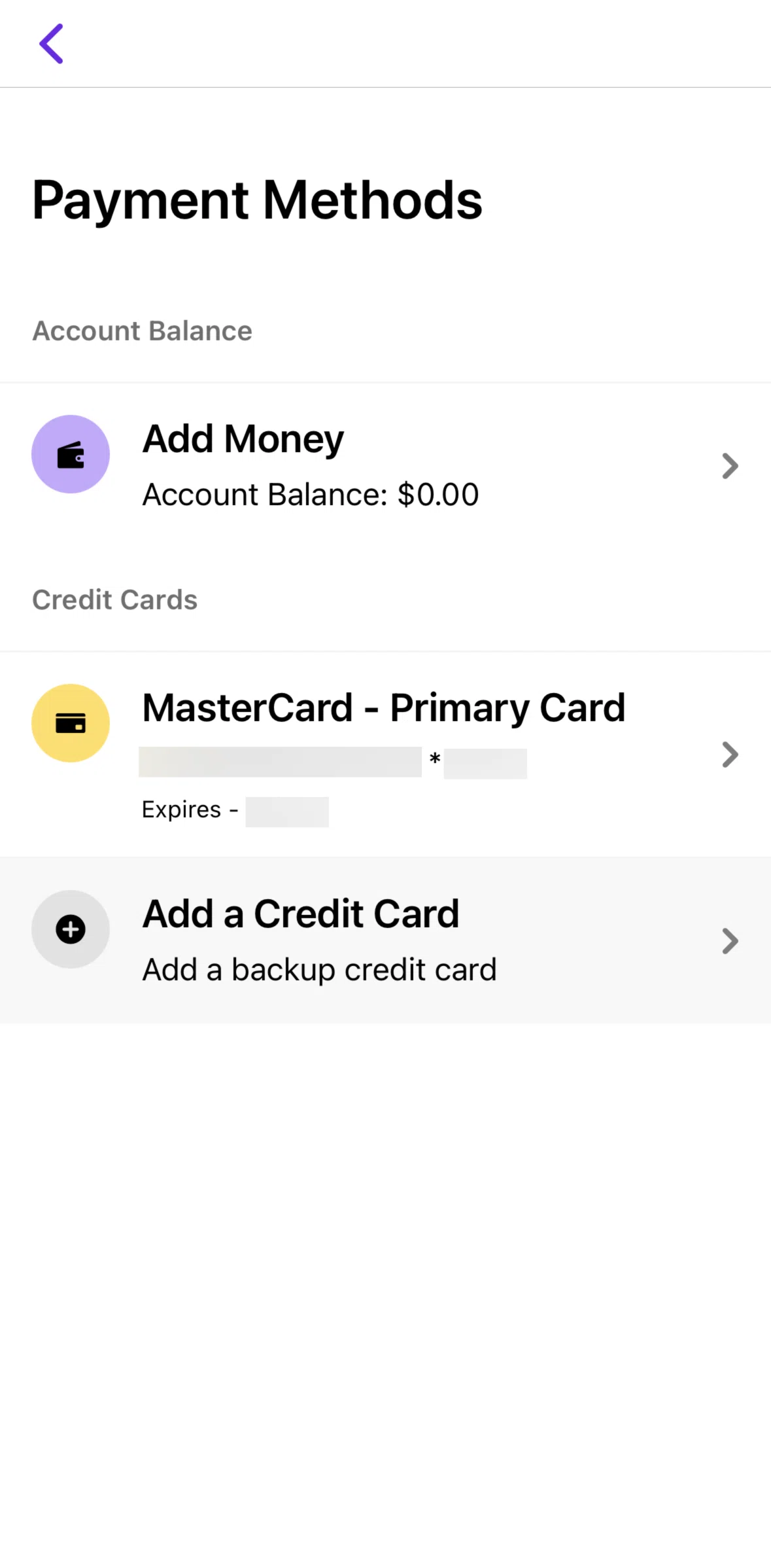 TextNow Screen screen in the Adding a credit card flow