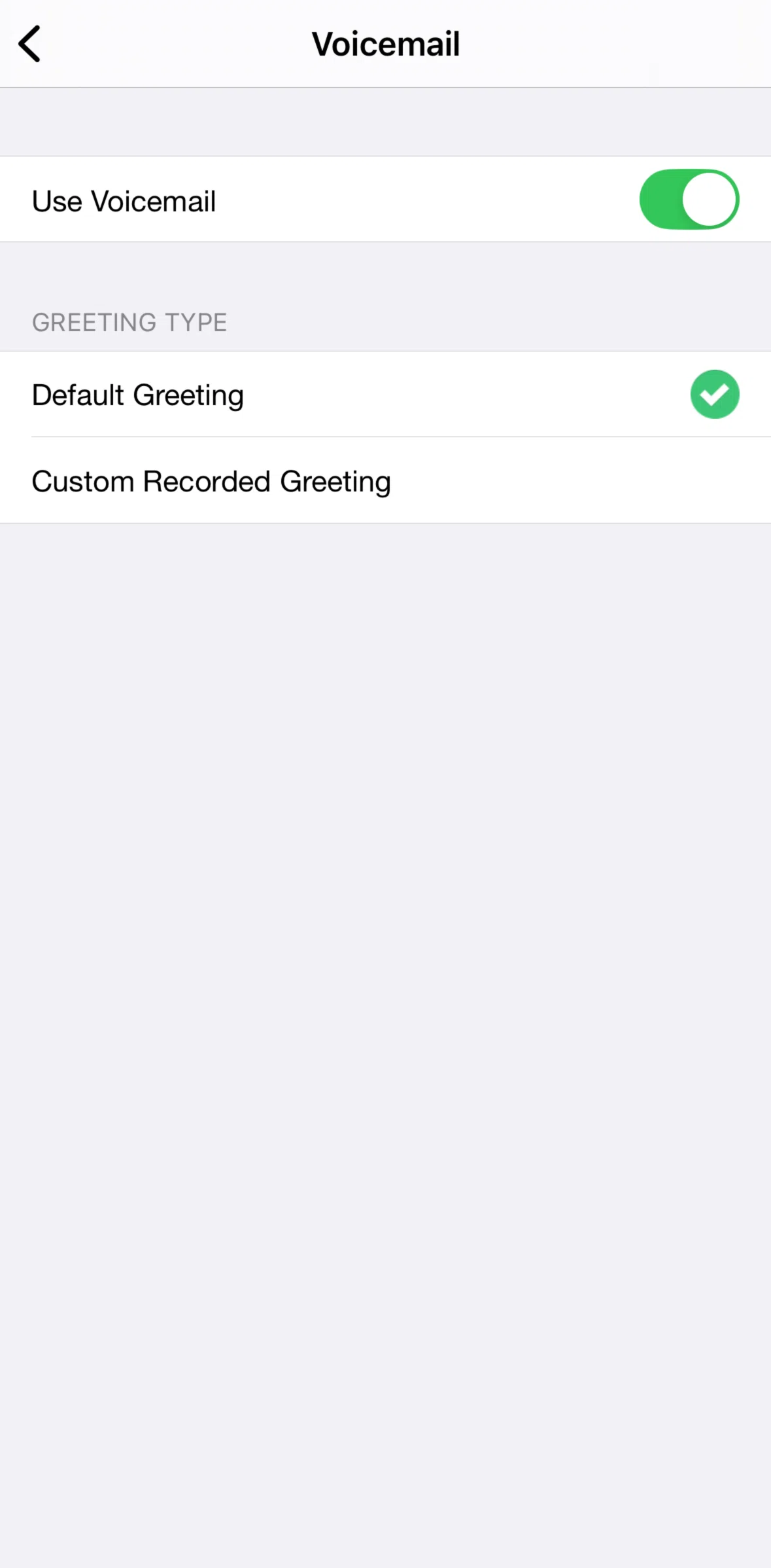 TextNow Screen screen in the Recording a greeting flow