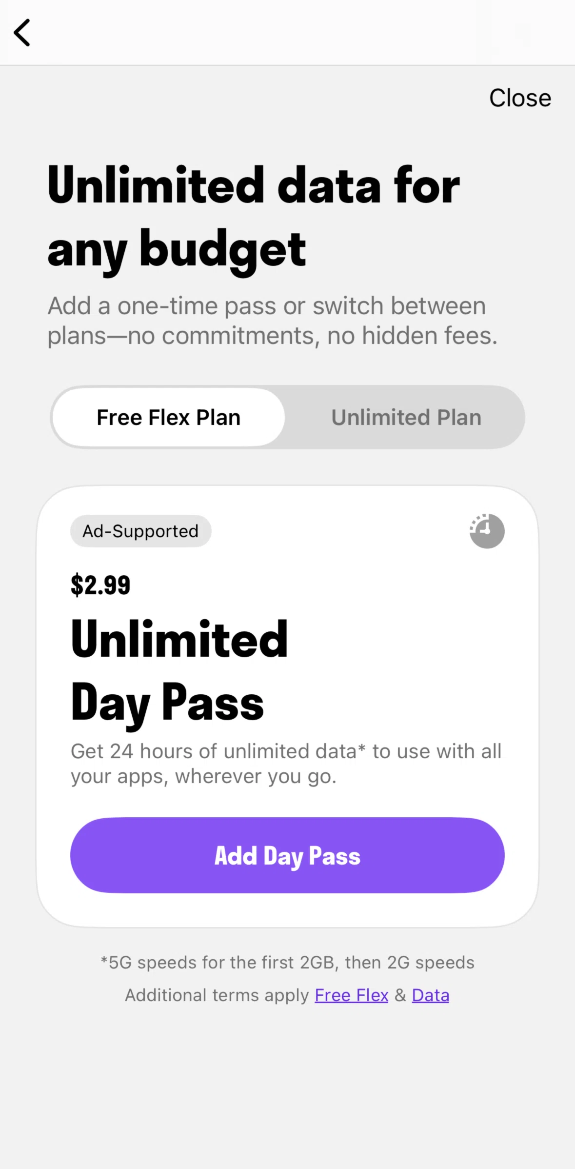 TextNow Screen screen in the Switch payment methods flow