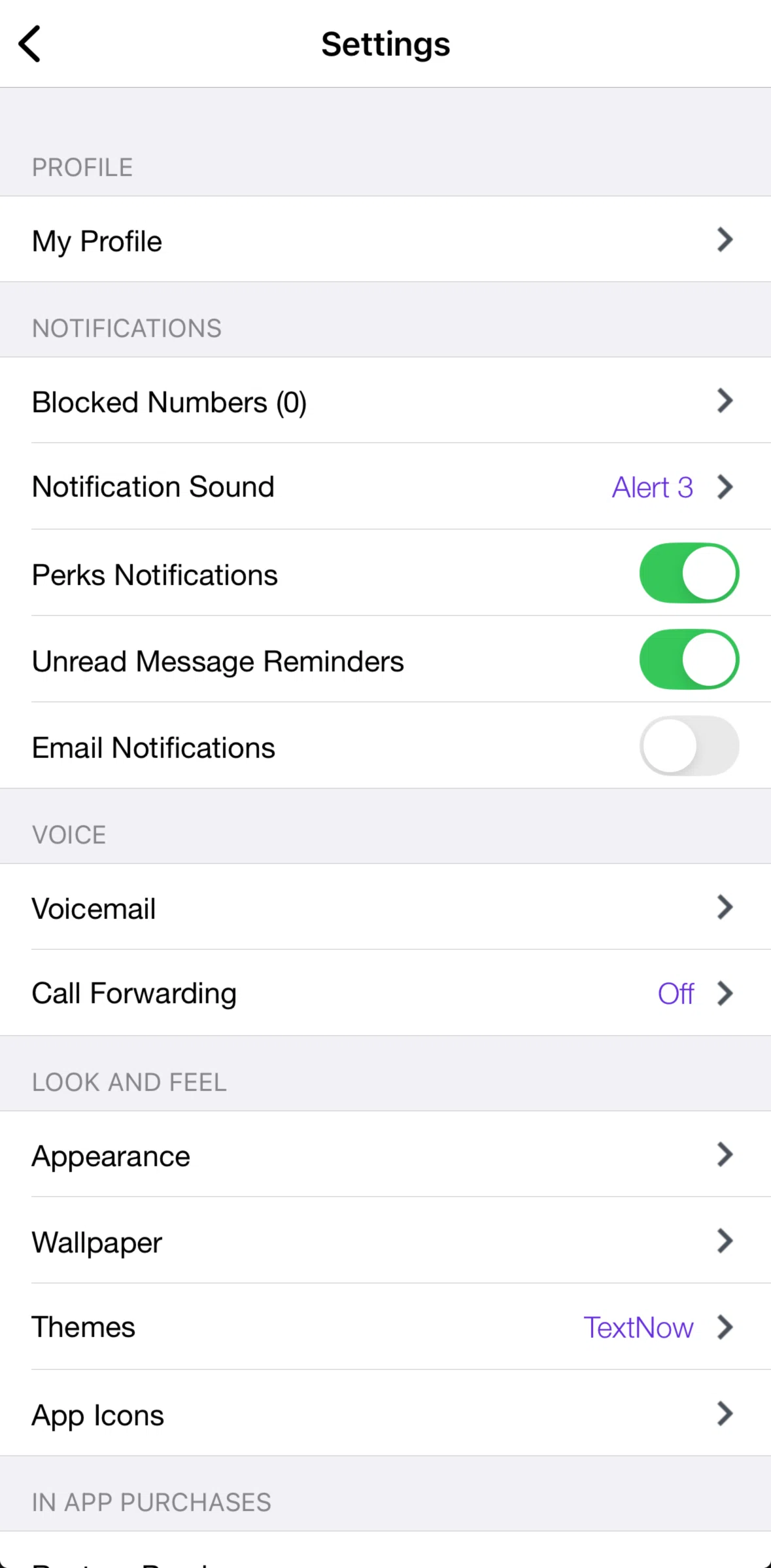 TextNow Screen screen in the Turning on voicemail flow