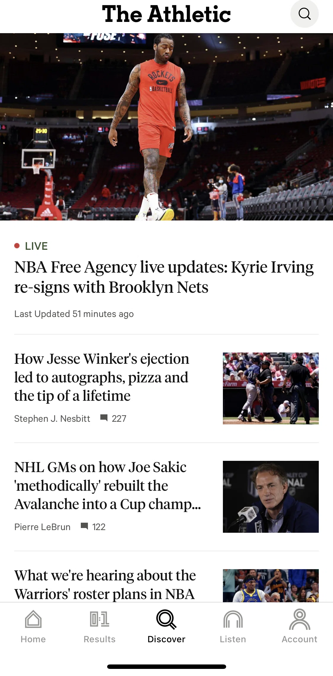 The Athletic Screen screen in the NBA Free Agency flow
