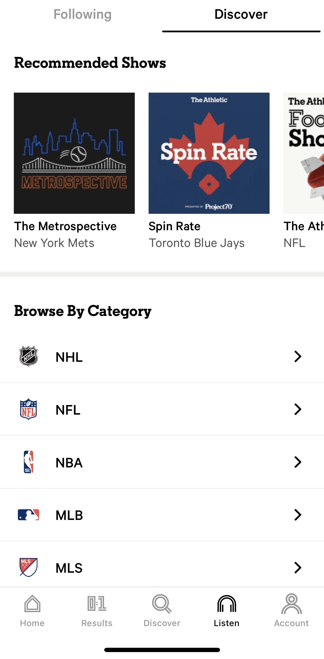 The Athletic Screen screen in the Podcast series detail flow