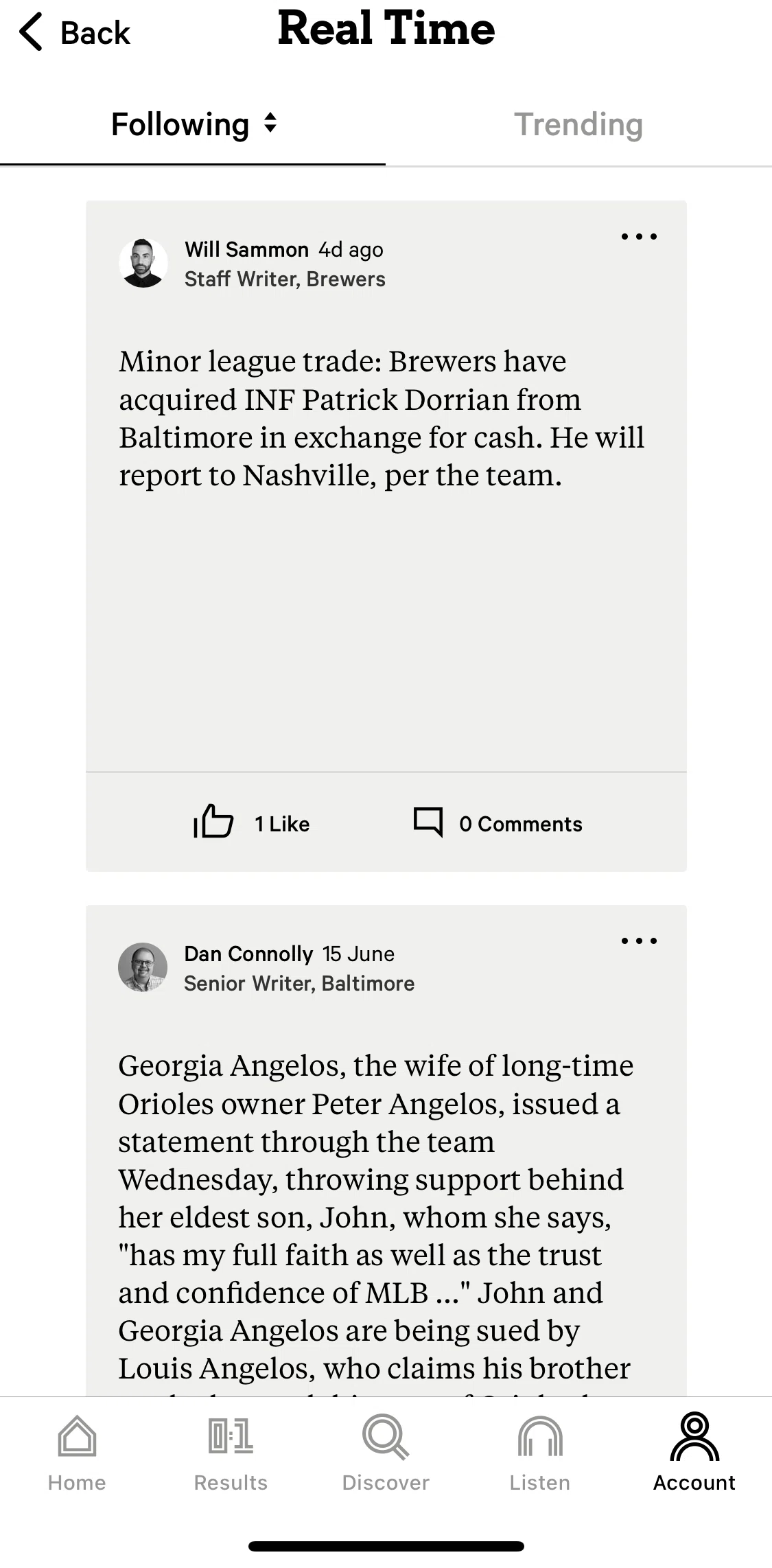 The Athletic Screen screen in the Post detail flow