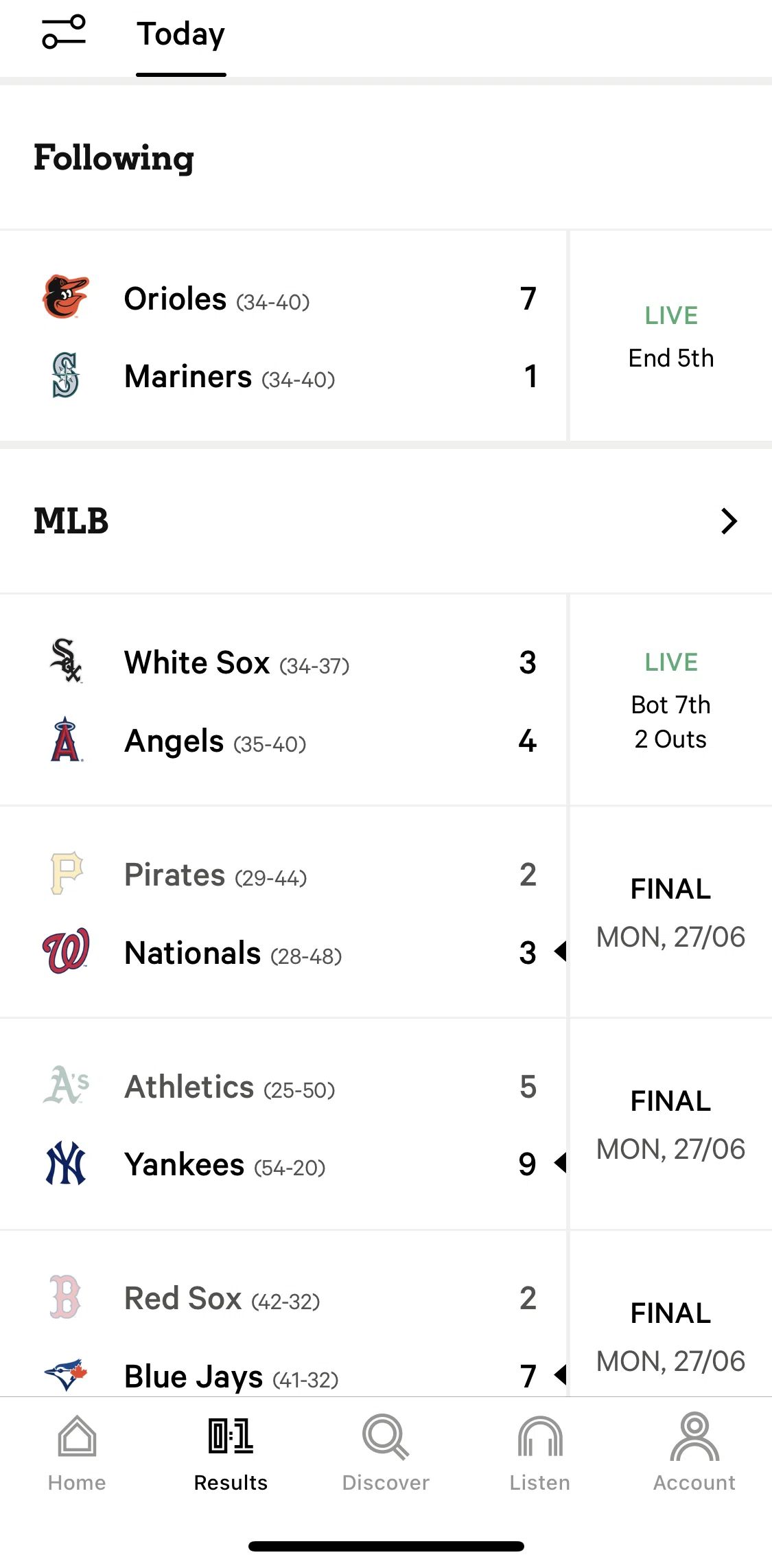 The Athletic Screen screen in the Scores flow