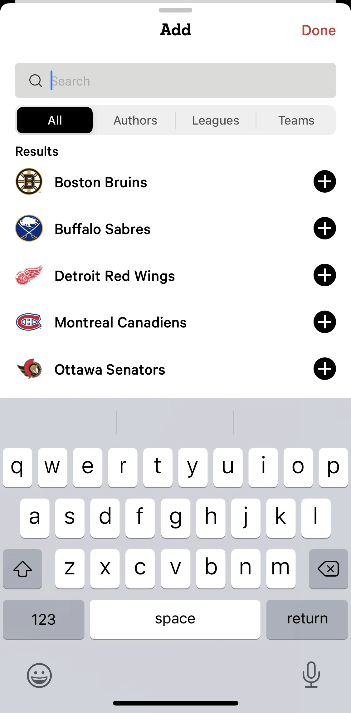 The Athletic Screen screen in the Searching for and adding an author flow