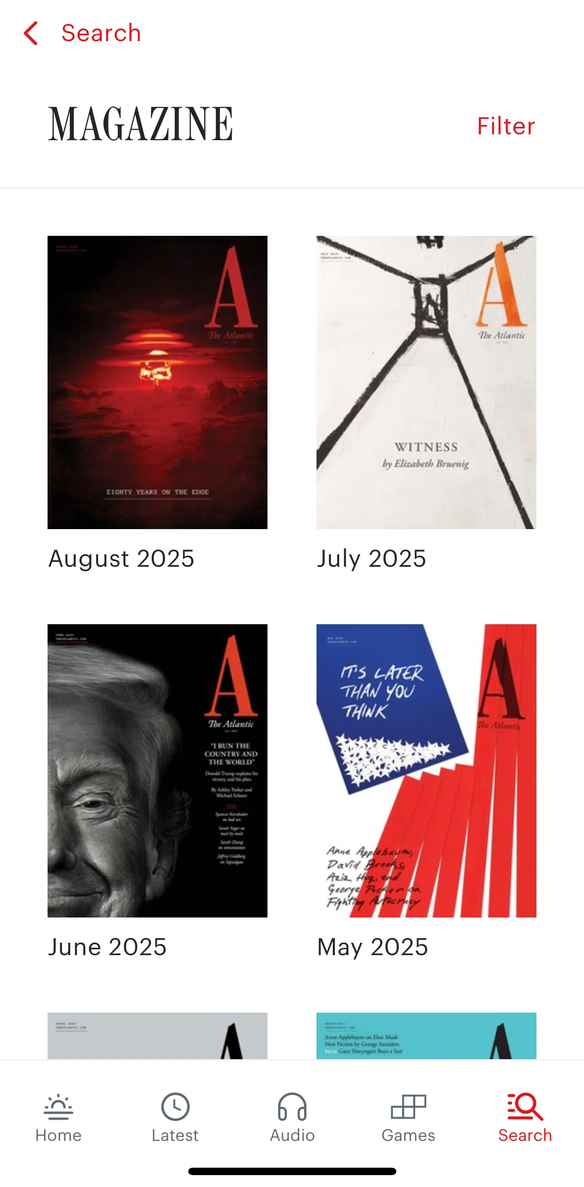 The Atlantic Magazine Screen screen in the Filtering magazines flow