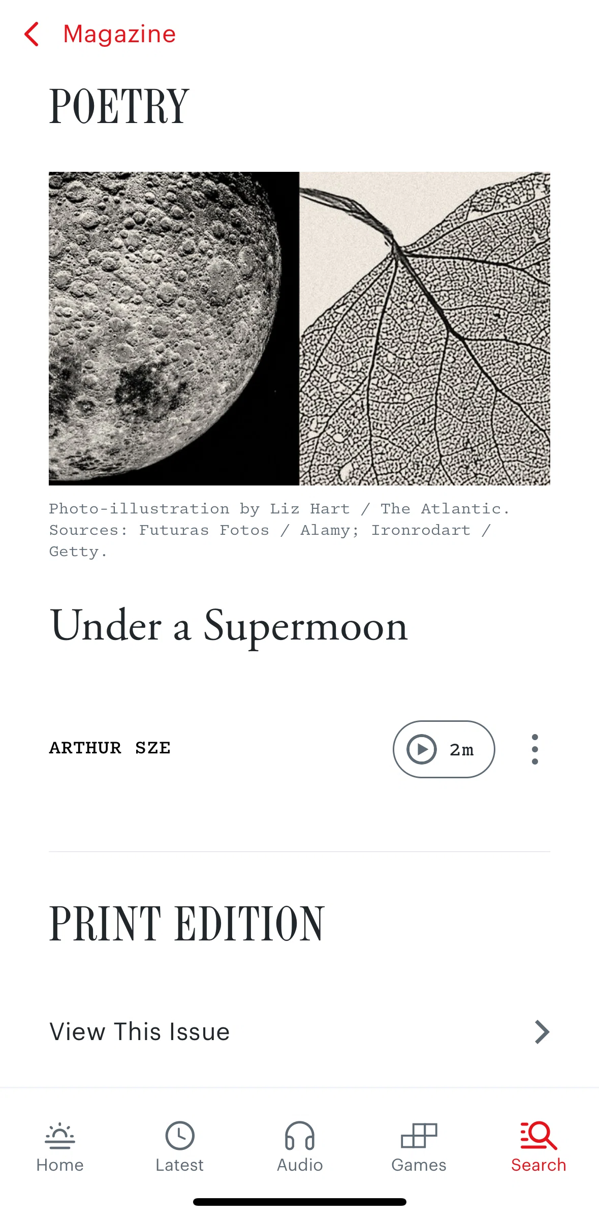 The Atlantic Magazine Screen screen in the Poetry detail flow