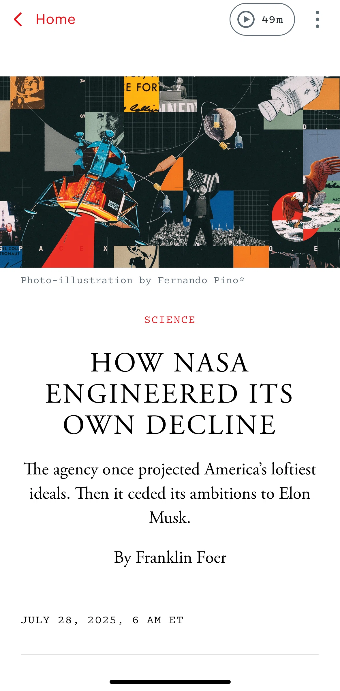 The Atlantic Magazine Screen screen in the Saving a story flow