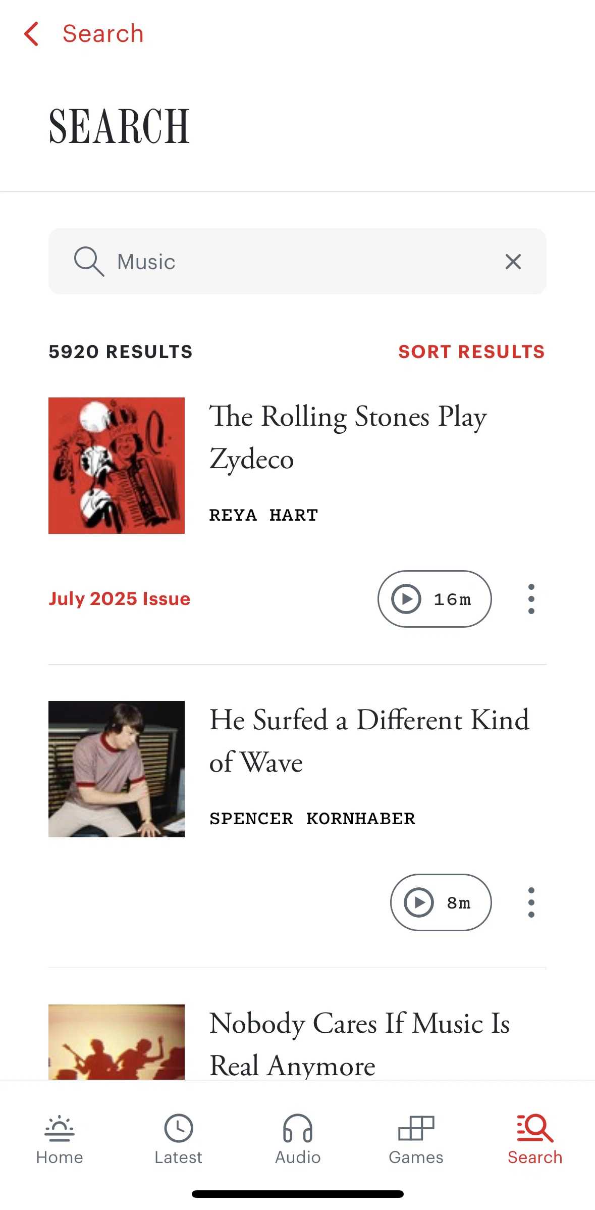 The Atlantic Magazine Screen screen in the Sorting articles flow