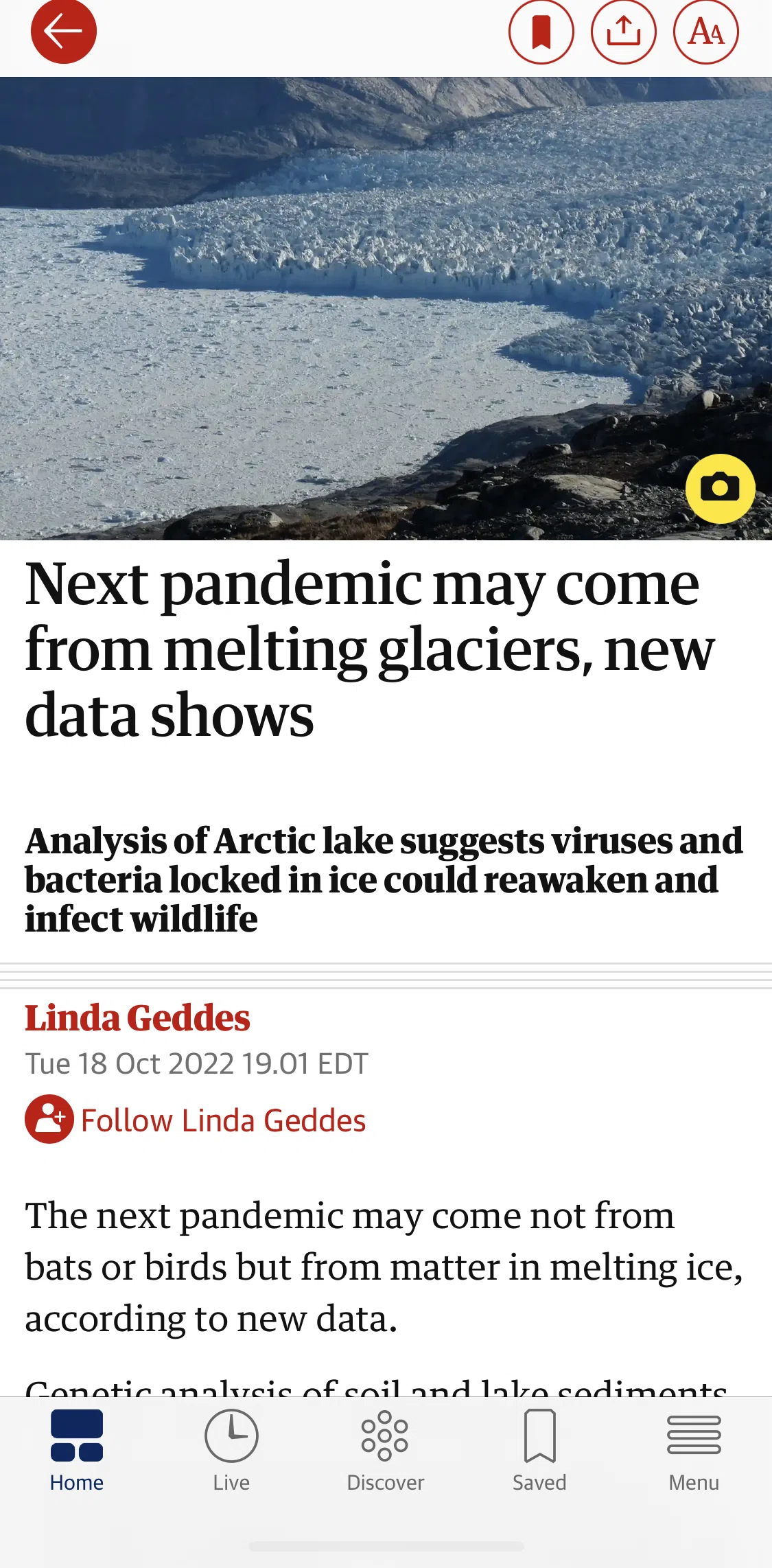 The Guardian Screen screen in the Changing font size of an article flow