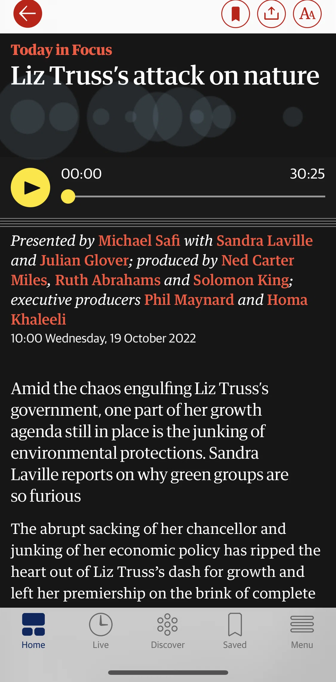 The Guardian Screen screen in the Playing a podcast audio flow