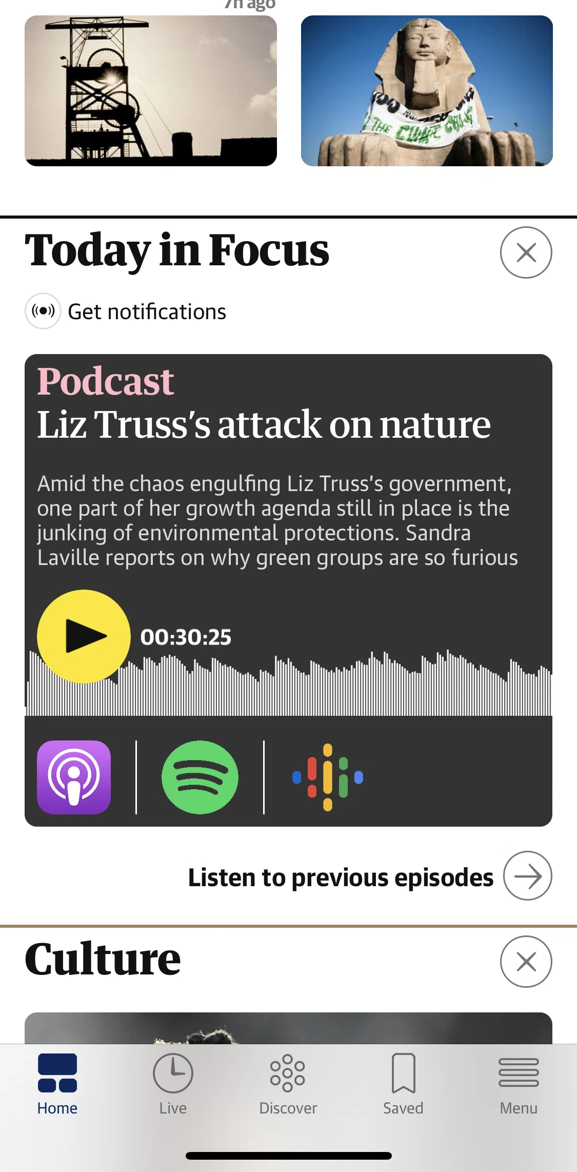 The Guardian Screen screen in the Podcast article detail flow