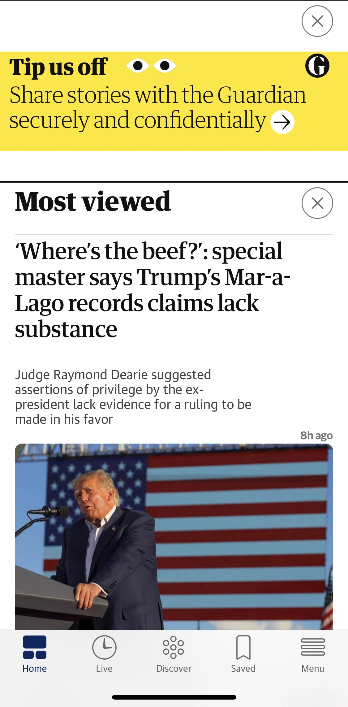 The Guardian Screen screen in the Tip us off flow
