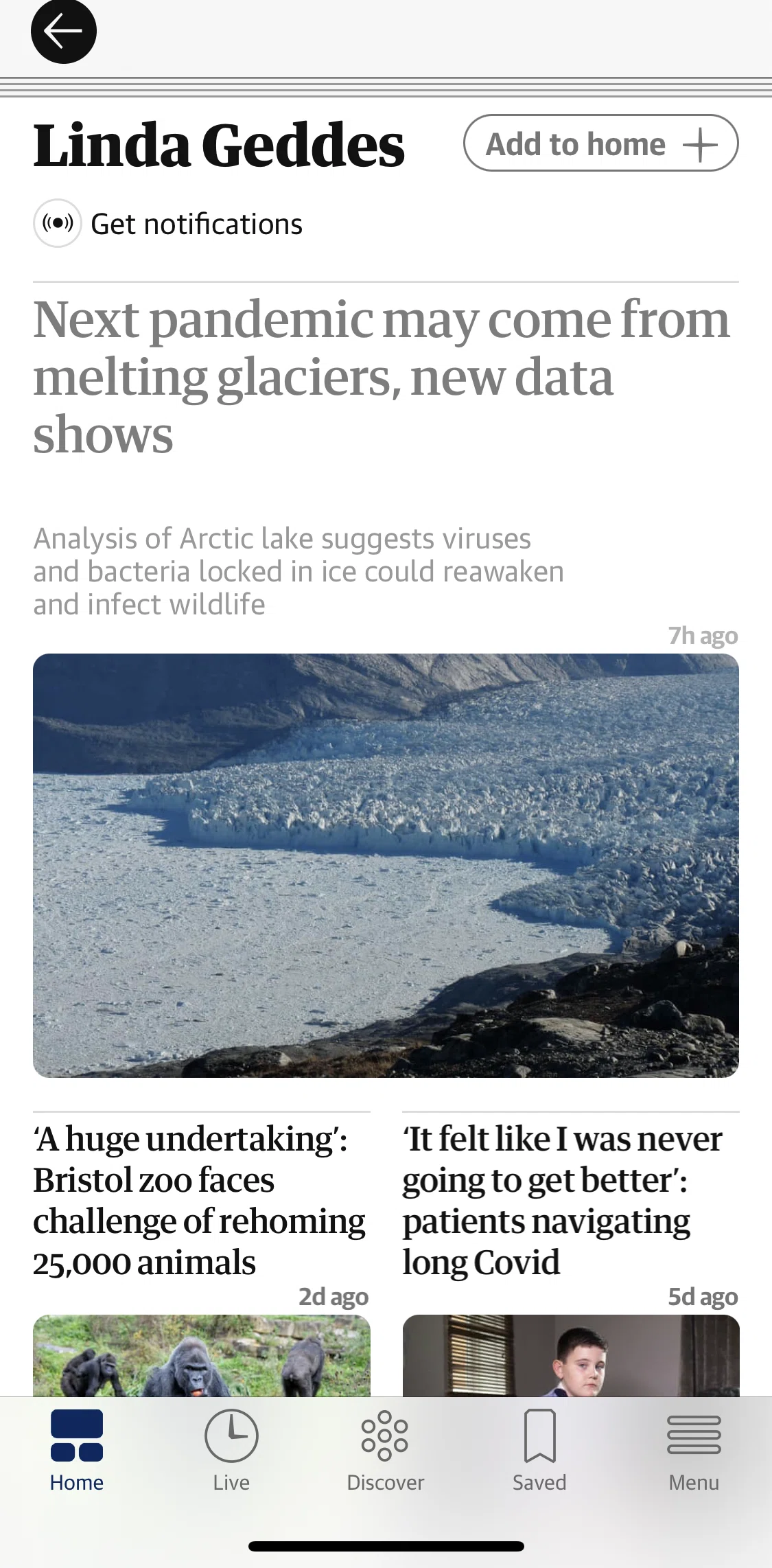 The Guardian Screen screen in the Turning on notifications from author flow
