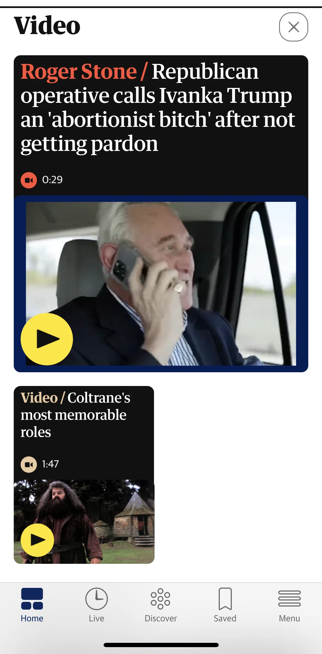The Guardian Screen screen in the Video article detail flow