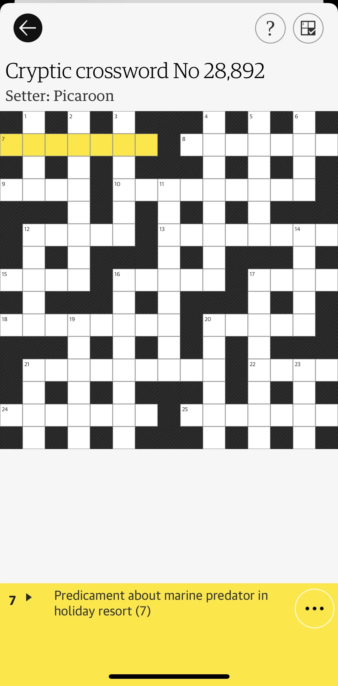 The Guardian Screen screen in the View crossword hints flow