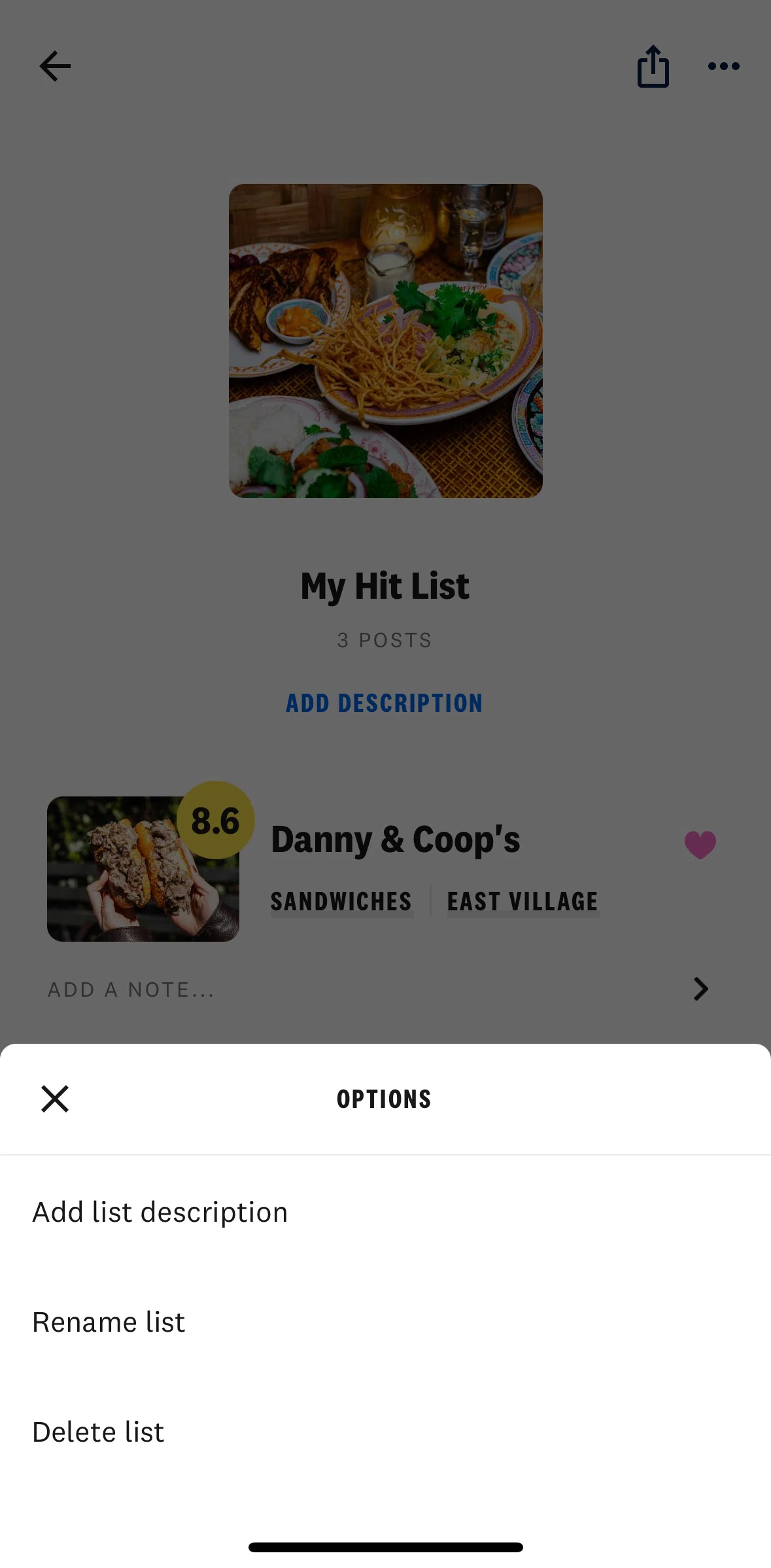 The Infatuation Screen screen in the Adding a description flow
