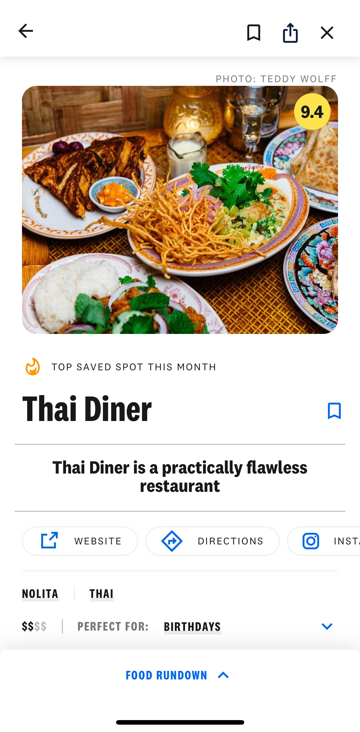 The Infatuation Screen screen in the Food rundown flow