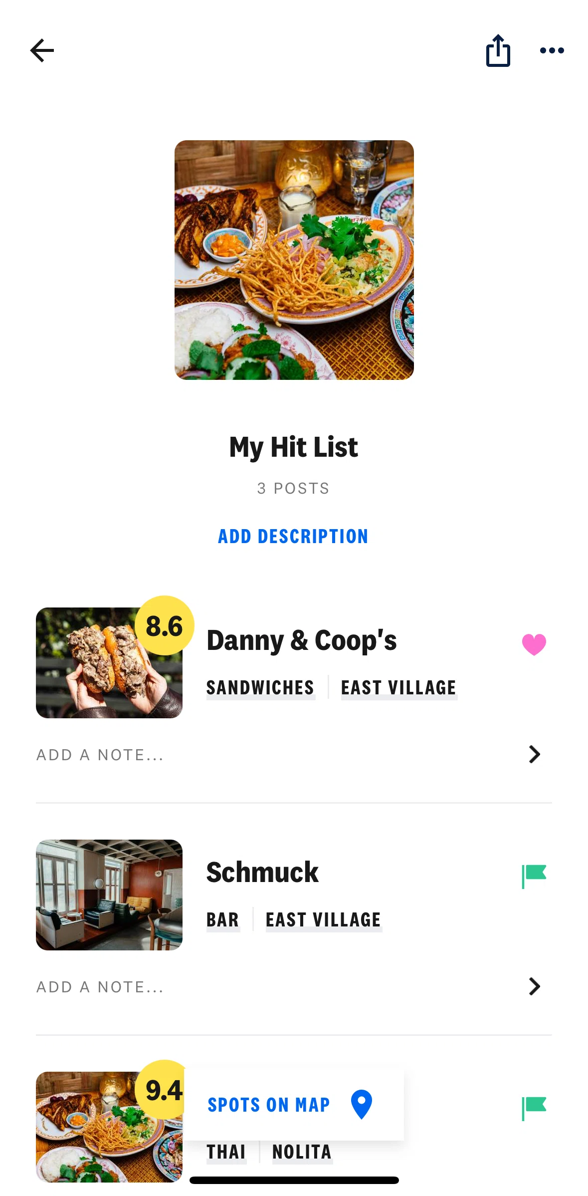The Infatuation Screen screen in the List options flow