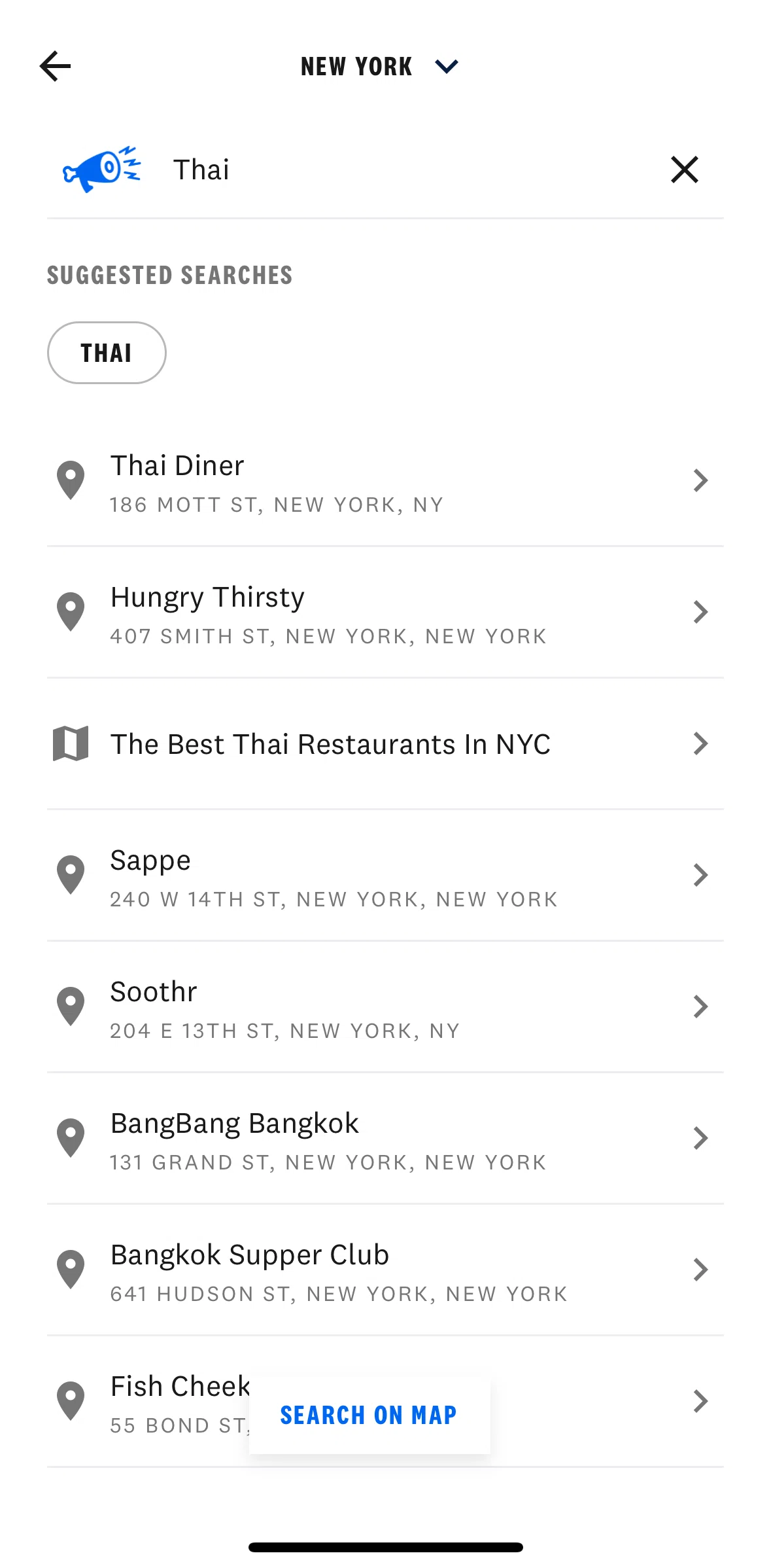 The Infatuation Screen screen in the Searching on map flow