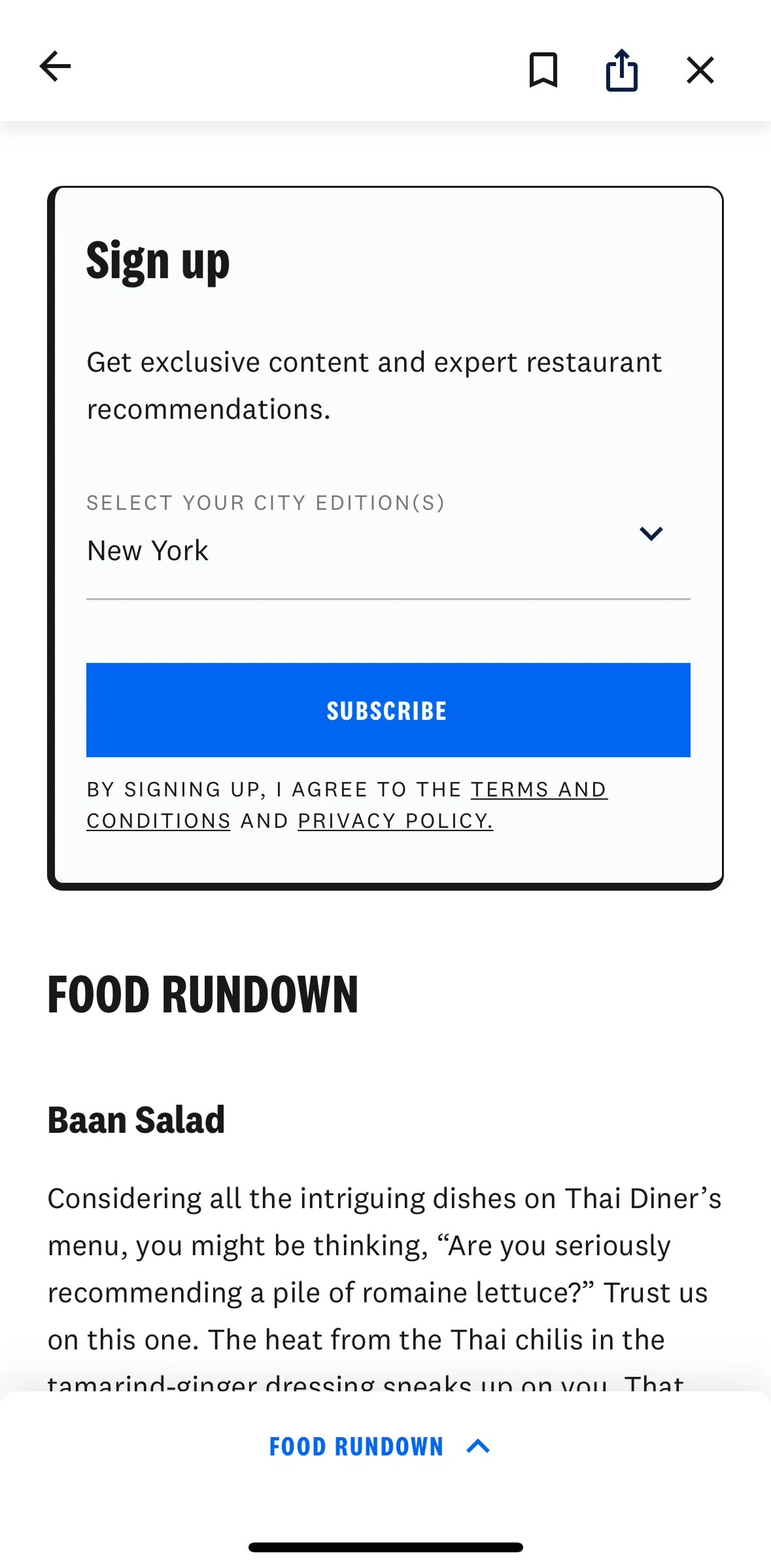 The Infatuation Screen screen in the Subscribing to Infatuation flow