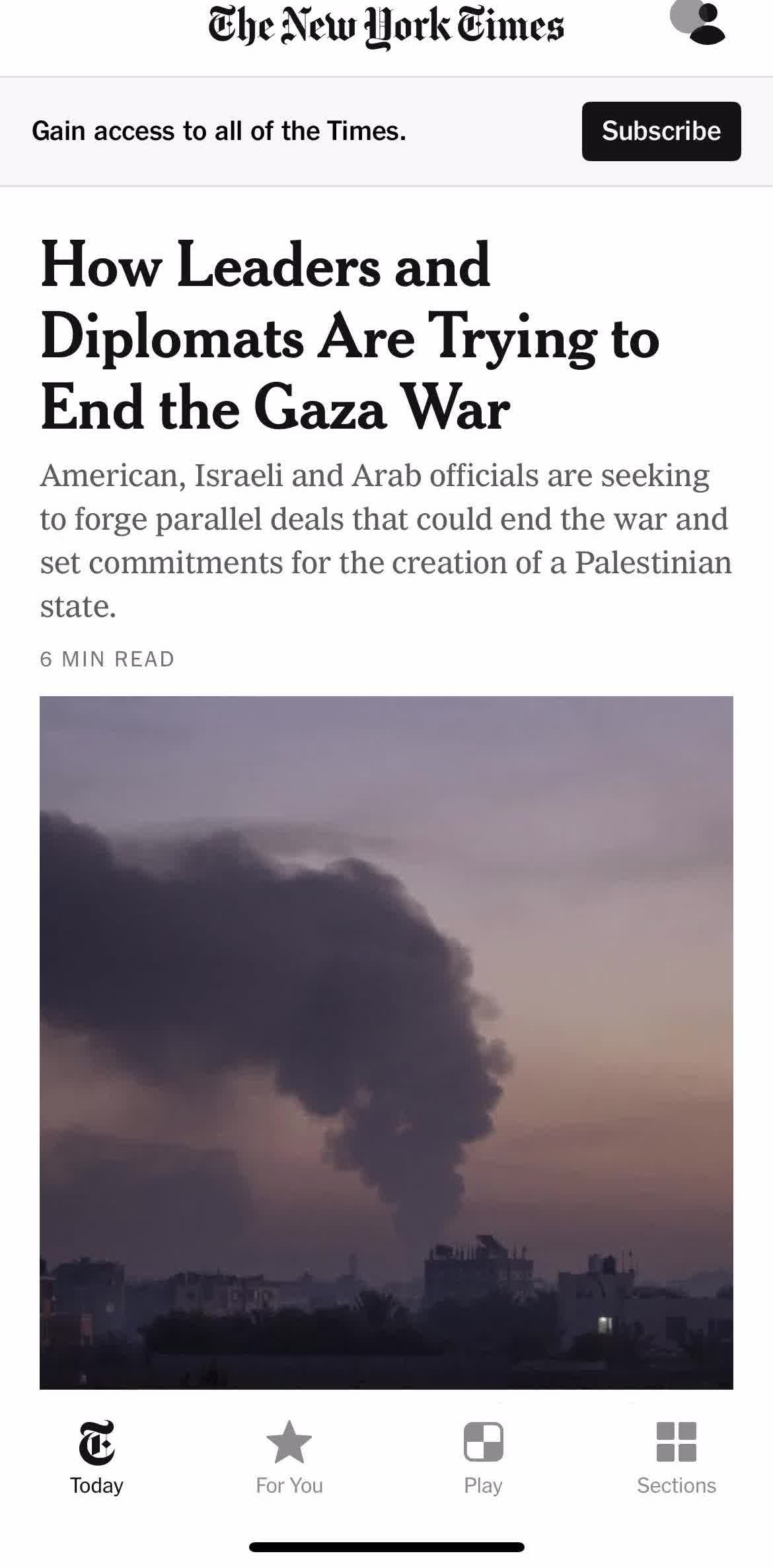 The New York Times Home screen in the Settings flow