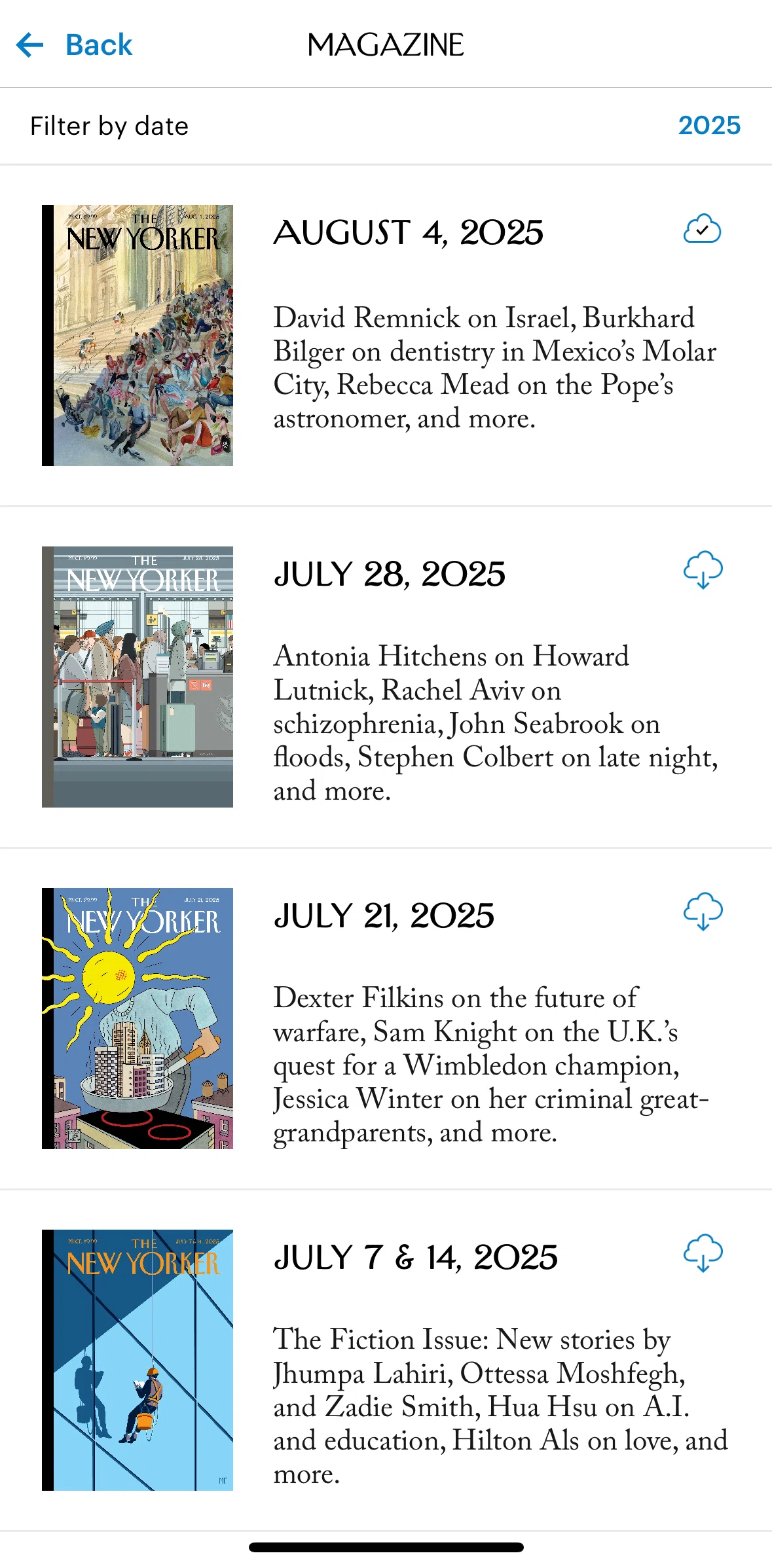 The New Yorker Screen screen in the Filtering magazines flow